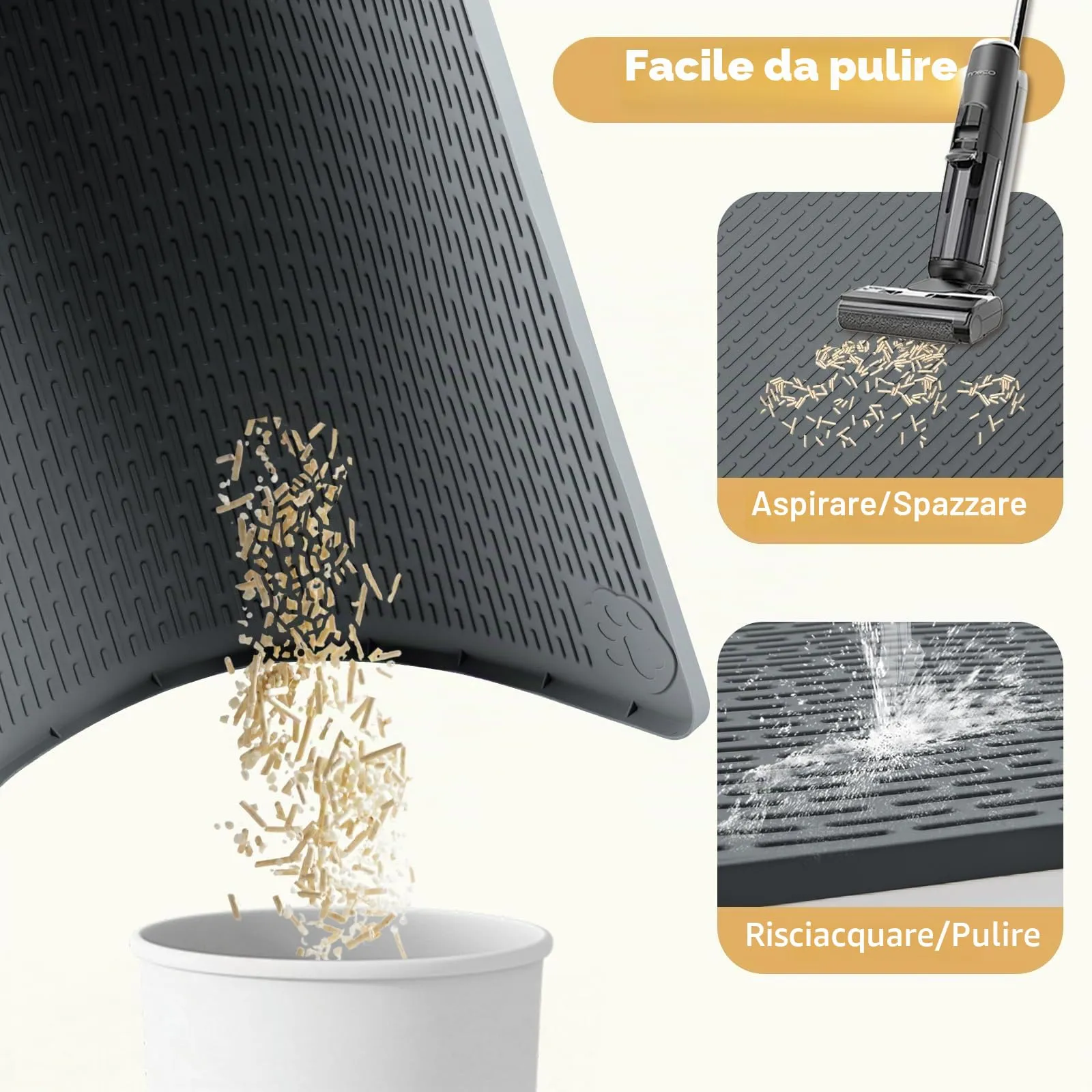 Bartuke Tappetino in silicone per lettiera per gatti, extra large, 145 x 101 cm, per il controllo dello spargimento, morbido sulle zampe del gatto, facile da pulire (grigio scuro) - immagine 5