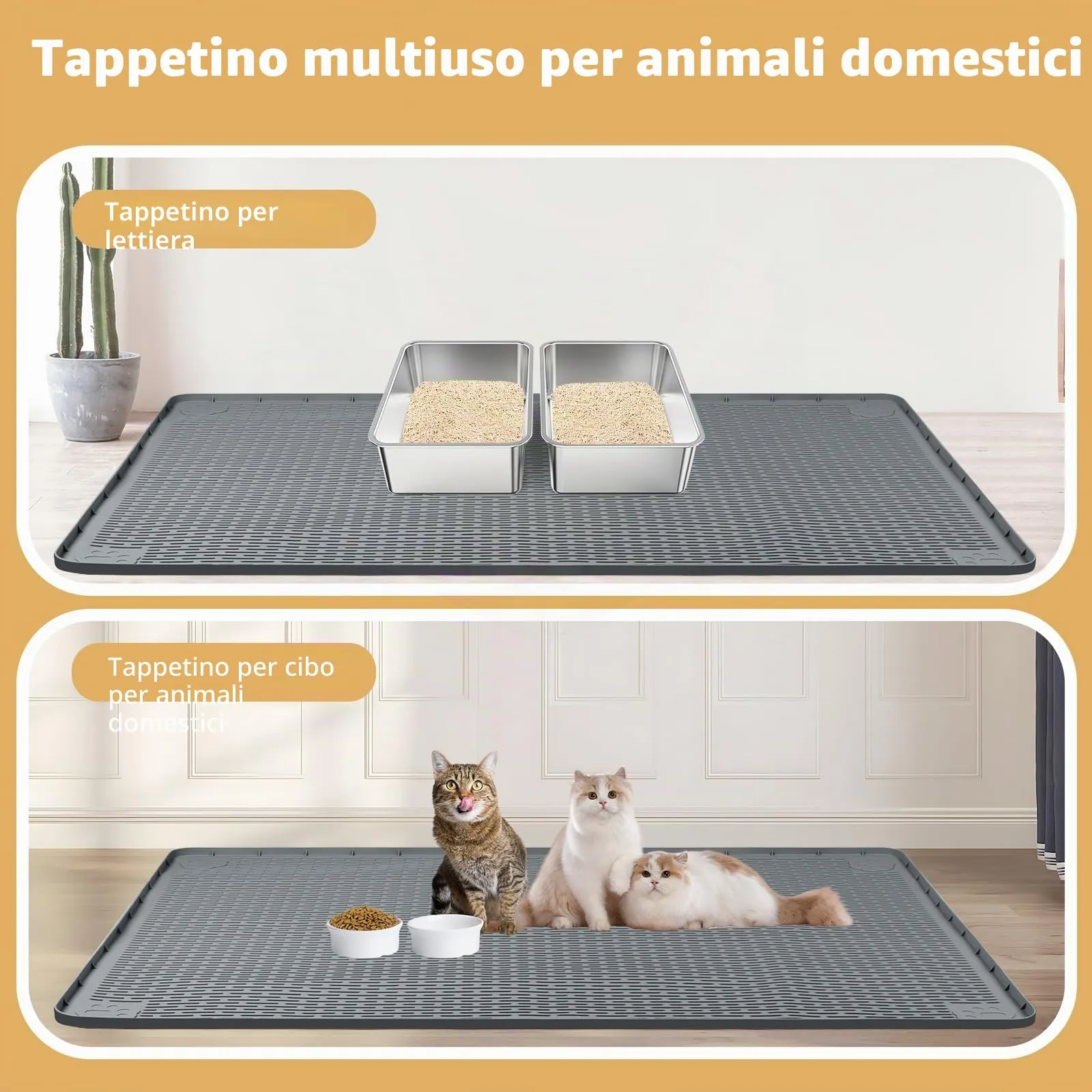 Bartuke Tappetino in silicone per lettiera per gatti, extra large, 145 x 101 cm, per il controllo dello spargimento, morbido sulle zampe del gatto, facile da pulire (grigio scuro) - immagine 6
