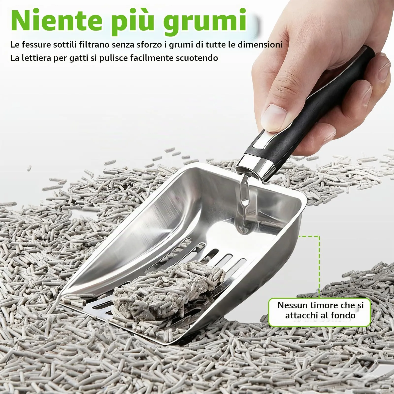 Nokwocy Paletta per lettiera per Gatti, Paletta per lettiera con Manico in Legno, Paletta per lettiera in Metallo a 4mm di porosità, Paletta per lettiera per Gatti (Black) - immagine 4