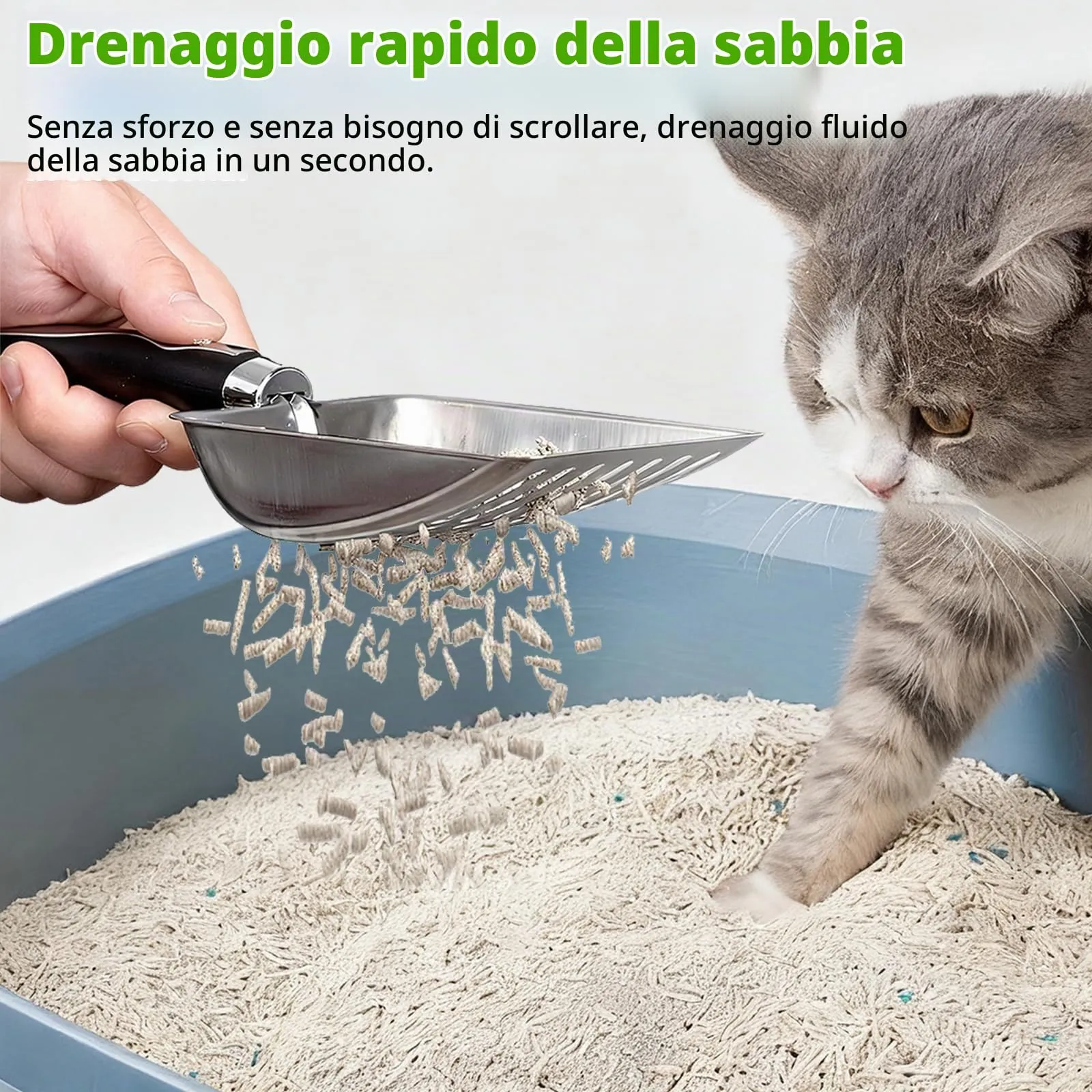 Nokwocy Paletta per lettiera per Gatti, Paletta per lettiera con Manico in Legno, Paletta per lettiera in Metallo a 4mm di porosità, Paletta per lettiera per Gatti (Black) - immagine 5