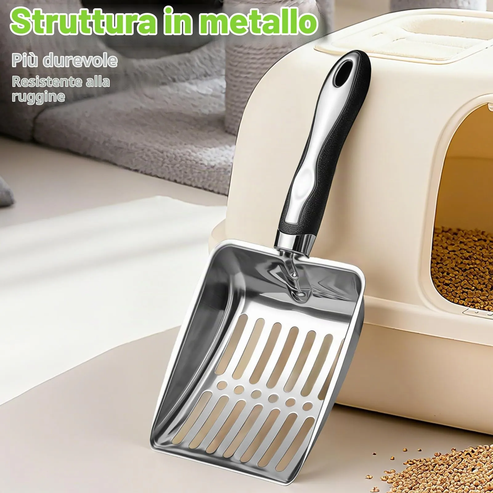 Nokwocy Paletta per lettiera per Gatti, Paletta per lettiera con Manico in Legno, Paletta per lettiera in Metallo a 4mm di porosità, Paletta per lettiera per Gatti (Black) - immagine 6