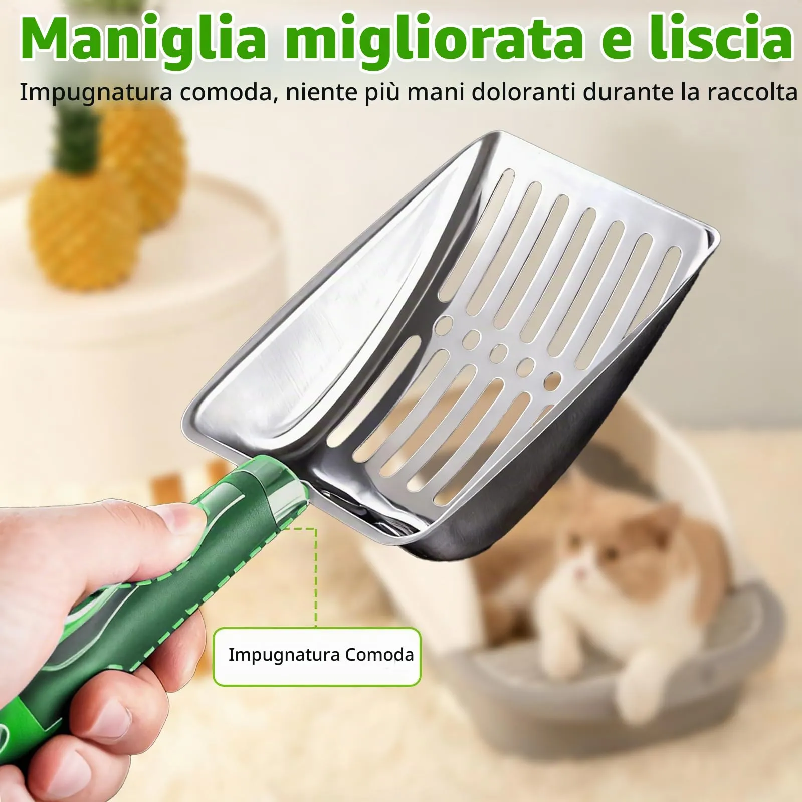 Nokwocy Paletta per lettiera per Gatti, Paletta per lettiera con Manico in Legno, Paletta per lettiera in Metallo a 4mm di porosità, Paletta per lettiera per Gatti (Black) - immagine 7