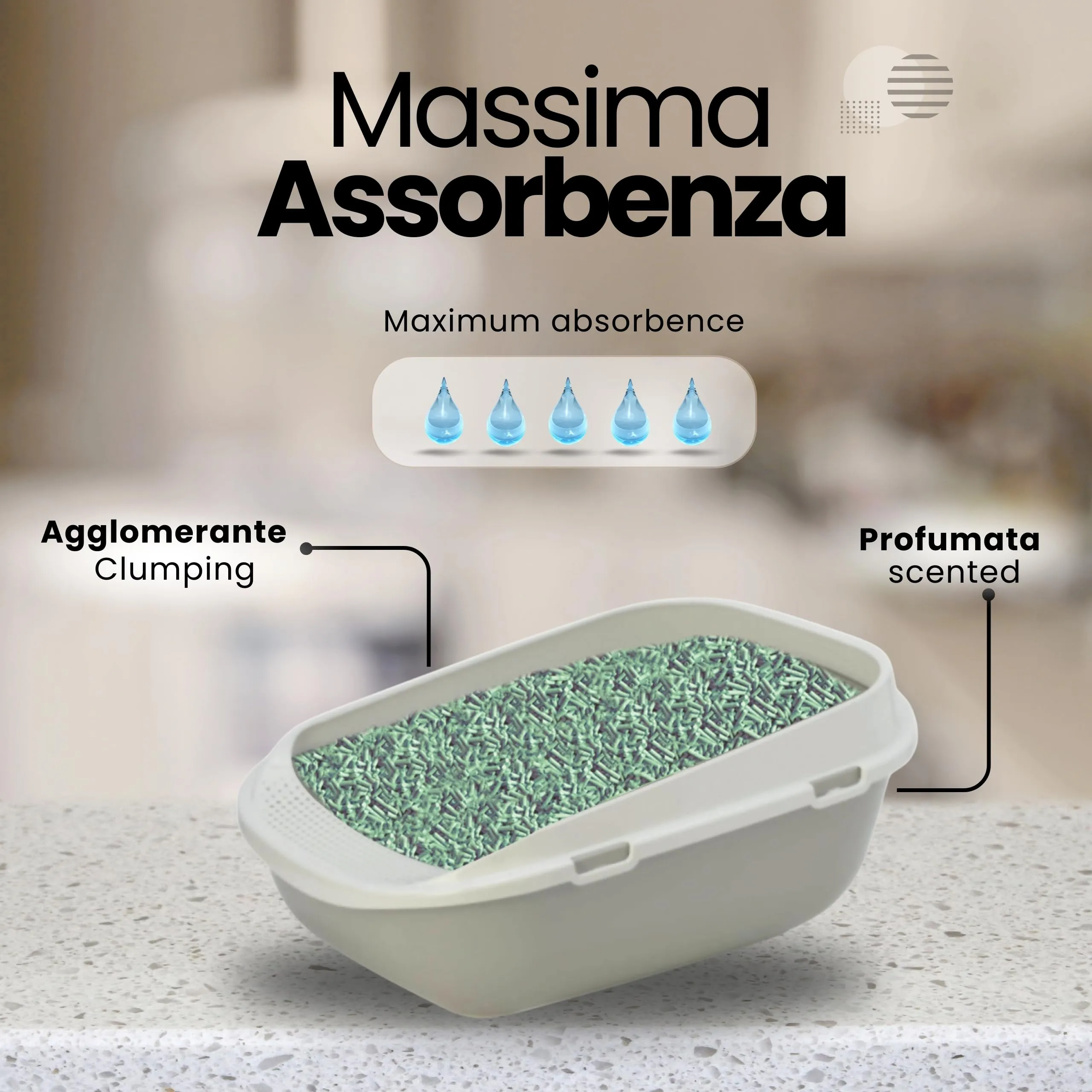 LifeGreen Lettiera Naturalissima per gatti 2 kg Tè Verde, con Fibra di Pisello e Amido di Mais, Vegetale, Biodegradabile, Agglomerante 3.8L, Elimina odori - immagine 3