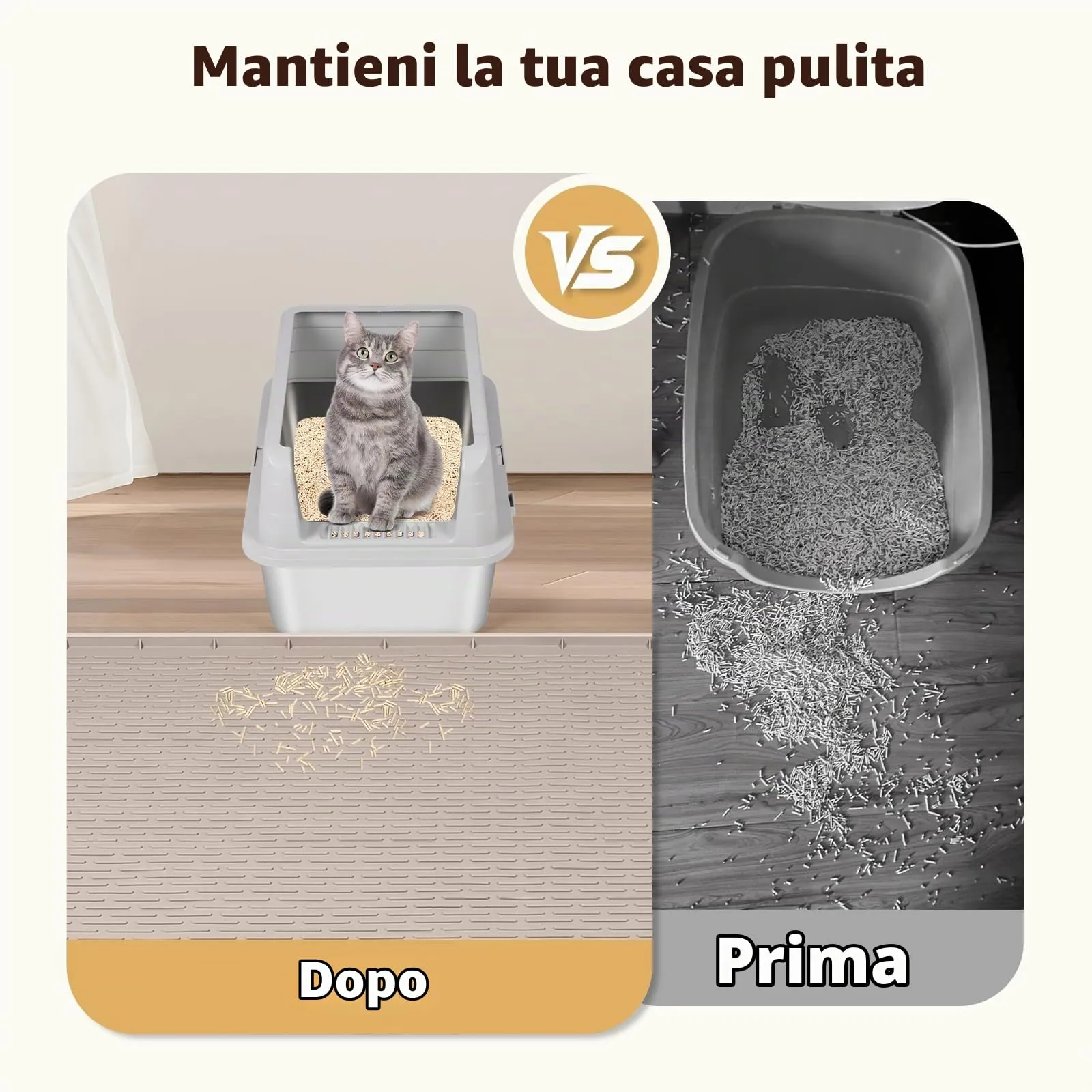 Bartuke Tappetino per lettiera per gatti, extra large, 101 x 101 cm, in silicone, per il controllo dello spargimento, morbido sulle zampe del gatto, facile da pulire (cachi) - immagine 4