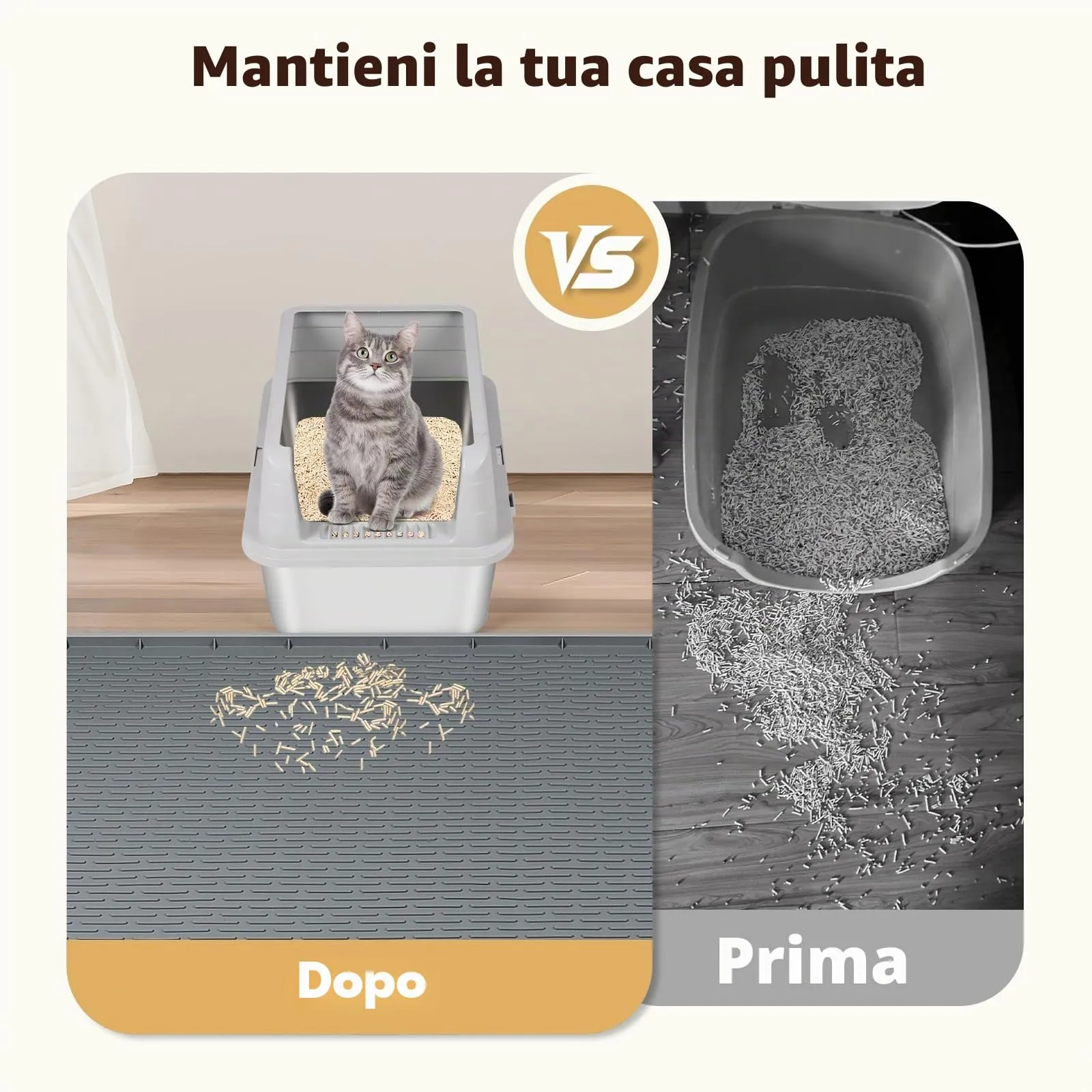 Bartuke Tappetino per lettiera per gatti, extra large, 101 x 101 cm, in silicone, per il controllo dello spargimento, morbido sulle zampe del gatto, facile da pulire (grigio scuro) - immagine 4