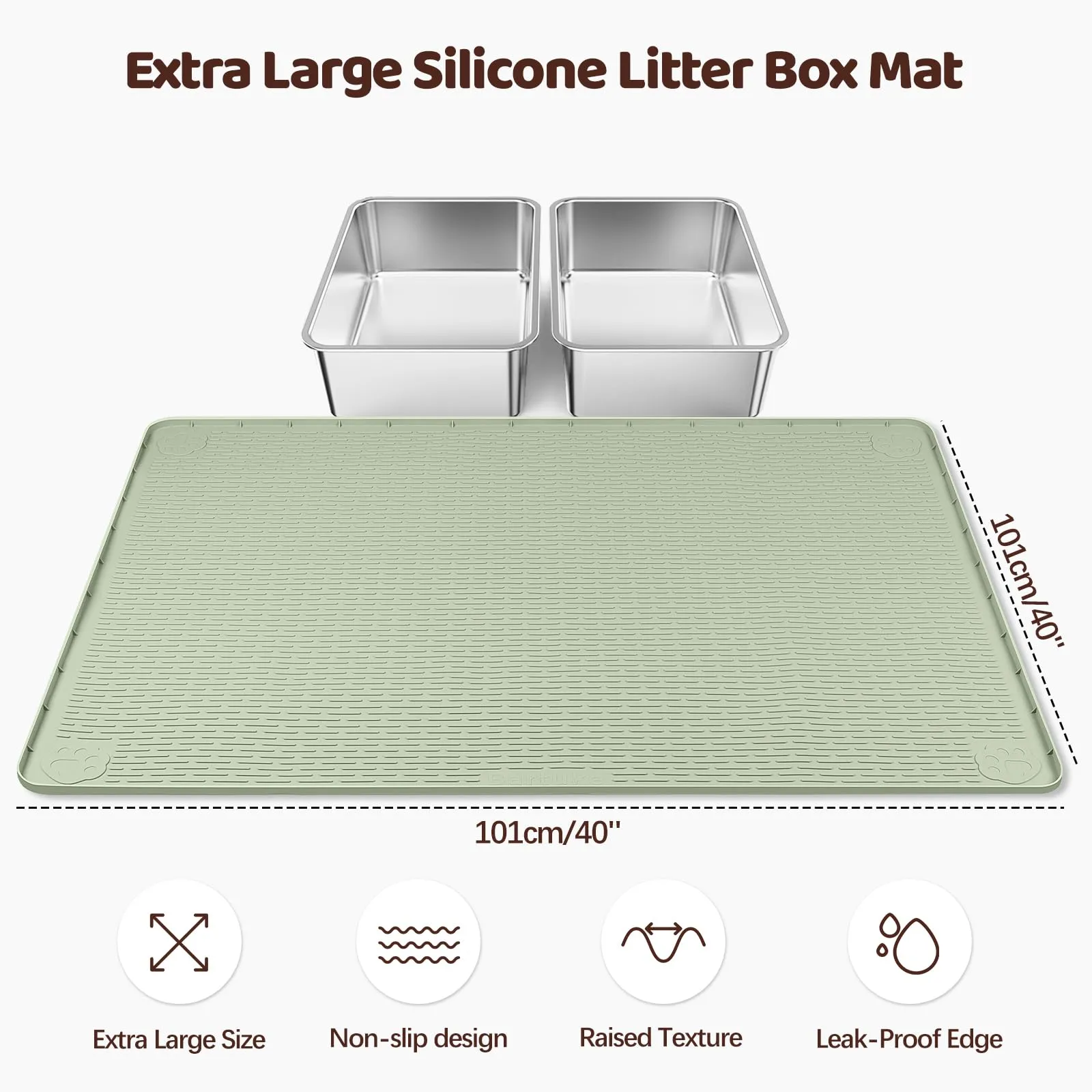 Bartuke Tappetino per lettiera per gatti, extra large, 101 x 101 cm, in silicone, per il controllo dello spargimento, morbido sulle zampe del gatto, facile da pulire (verde) - immagine 2
