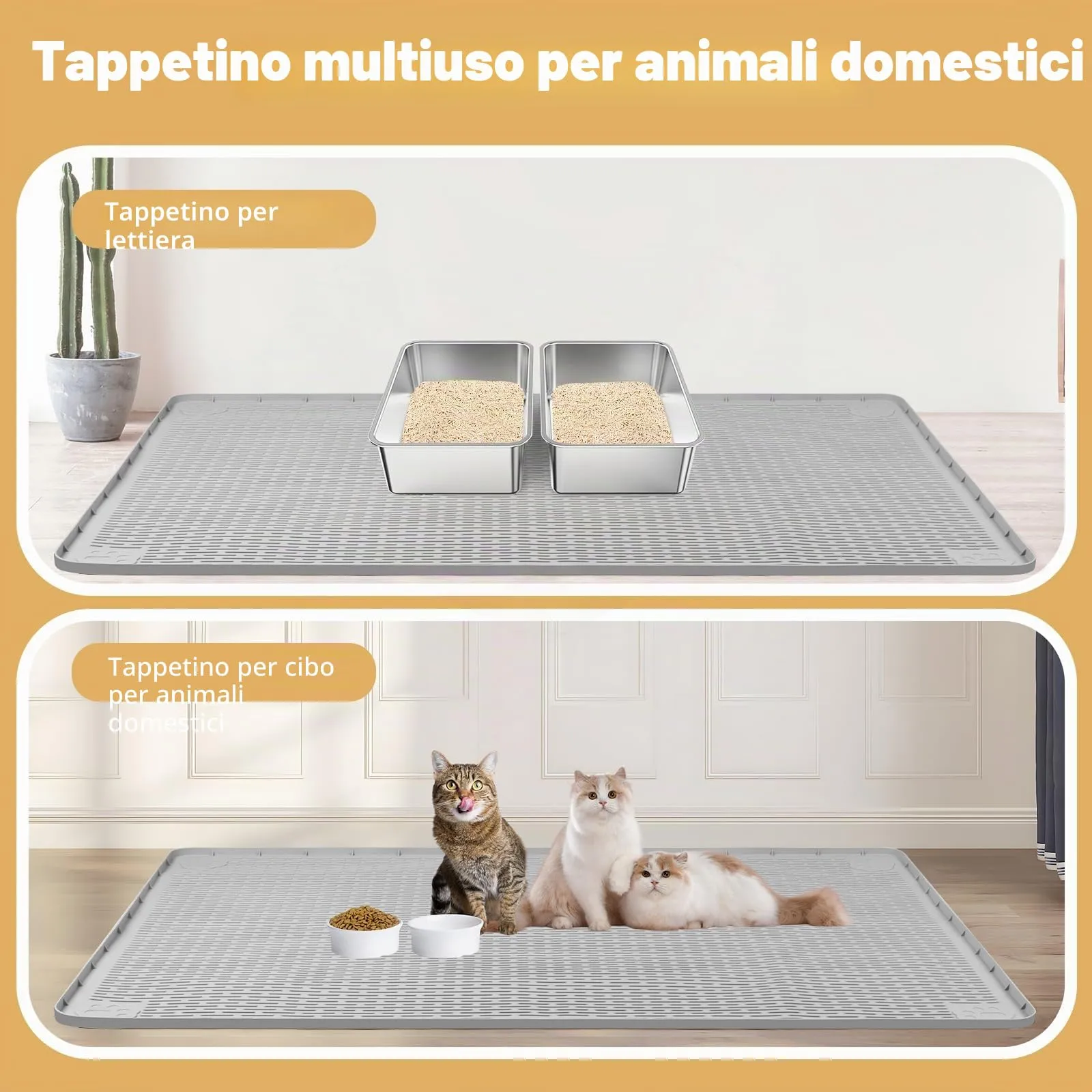 Bartuke Tappetino per lettiera per gatti, extra large, 101 x 101 cm, in silicone, per il controllo dello spargimento, morbido sulle zampe del gatto, facile da pulire (grigio chiaro) - immagine 6