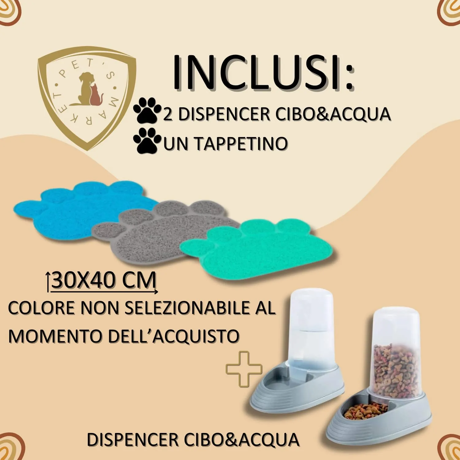 Pet's Market Toilette Gatti Lettiera Netta Maxi XXL Filtro Anti Odore Carboni Attivi 2 Dispenser Ciotole Tappetino Cassetta Chiusa Paletta 66x49x50H Colori Assortiti (Maxi con 2 Dispenser e Tappetino) - immagine 2