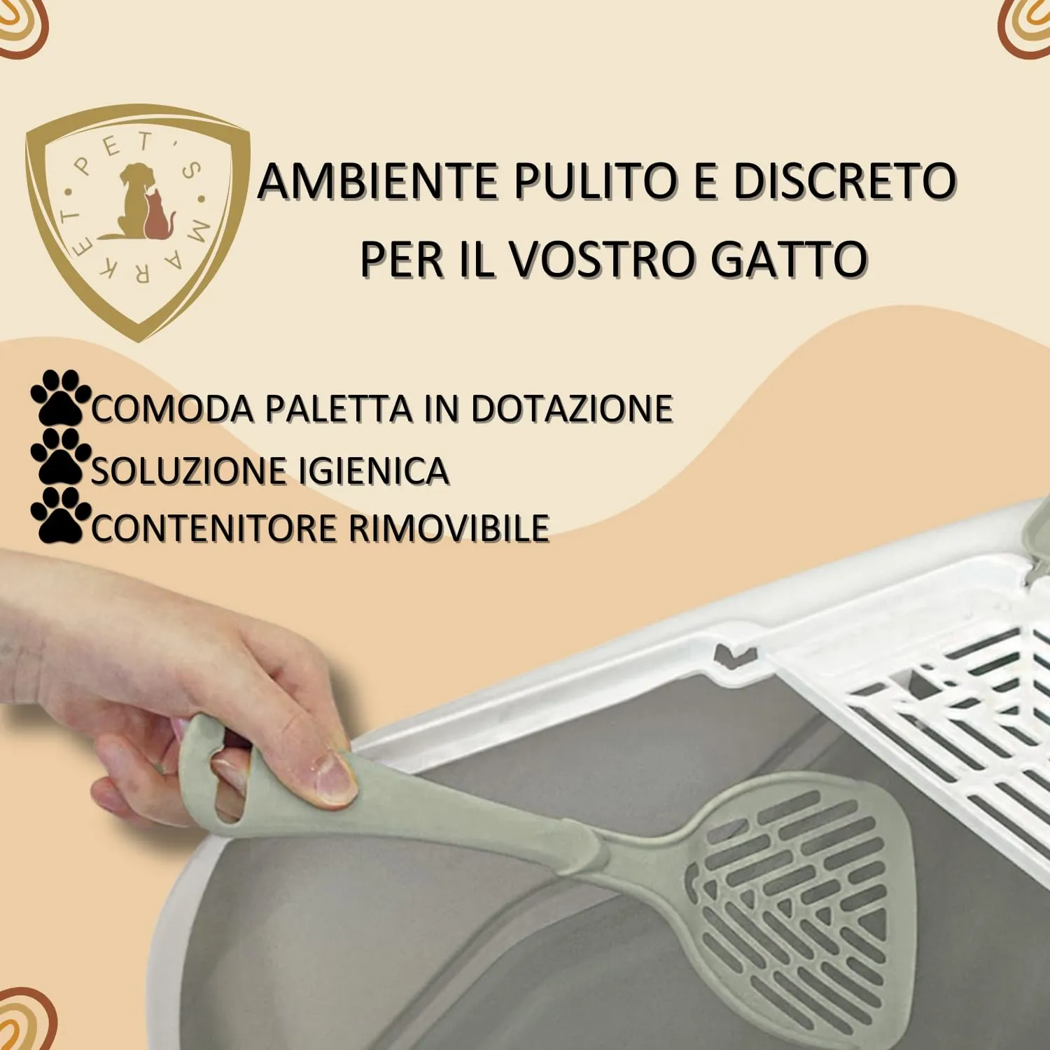 Pet's Market Toilette Gatti Lettiera Netta Maxi XXL Filtro Anti Odore Carboni Attivi 2 Dispenser Ciotole Tappetino Cassetta Chiusa Paletta 66x49x50H Colori Assortiti (Maxi con 2 Dispenser e Tappetino) - immagine 4