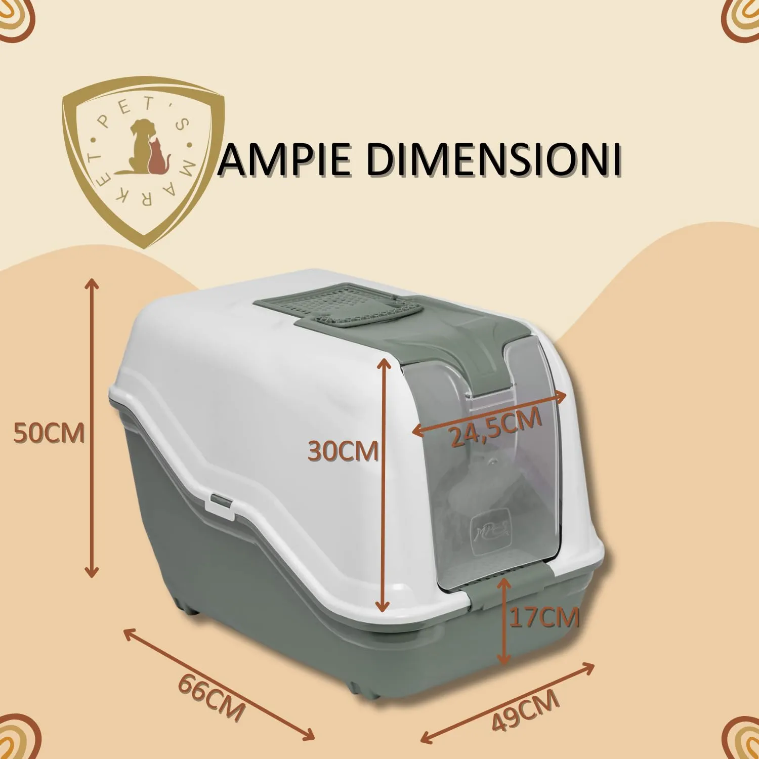 Pet's Market Toilette Gatti Lettiera Netta Maxi XXL Filtro Anti Odore Carboni Attivi 2 Dispenser Ciotole Tappetino Cassetta Chiusa Paletta 66x49x50H Colori Assortiti (Maxi con 2 Dispenser e Tappetino) - immagine 5