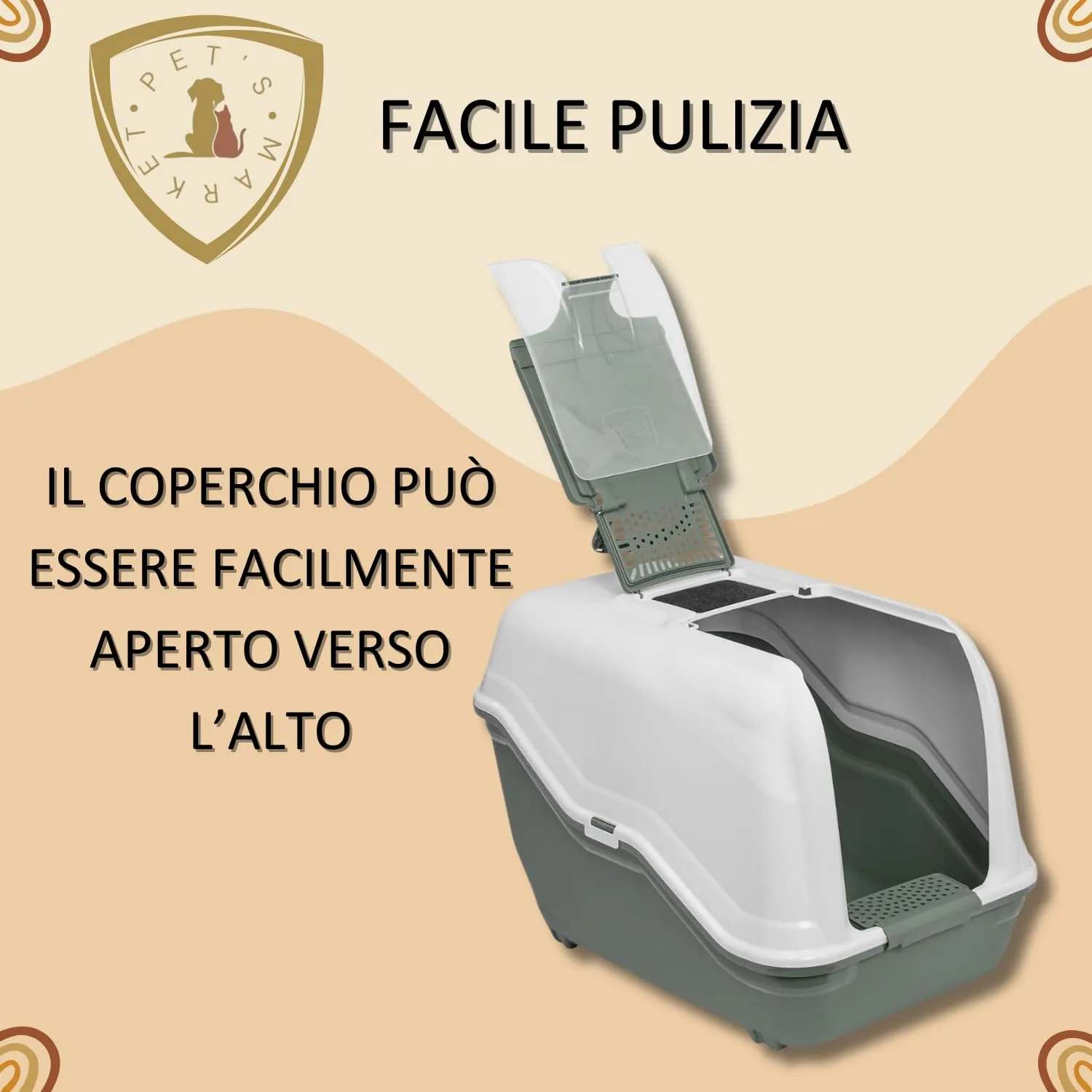 Pet's Market Toilette Gatti Lettiera Netta Maxi XXL Filtro Anti Odore Carboni Attivi 2 Dispenser Ciotole Tappetino Cassetta Chiusa Paletta 66x49x50H Colori Assortiti (Maxi con 2 Dispenser e Tappetino) - immagine 8