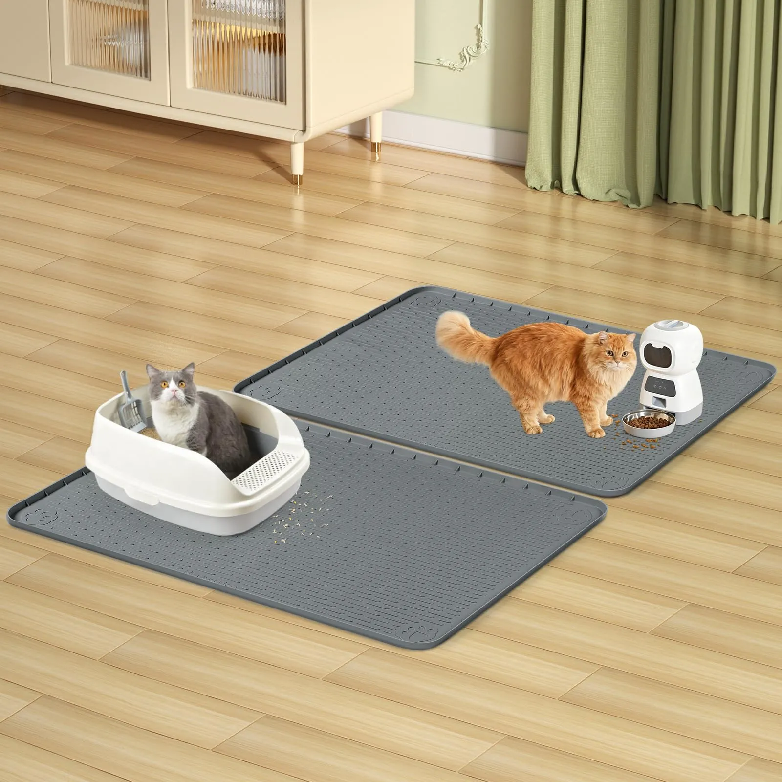 Bartuke Tappetino per lettiera per Gatti, 86 x 56 cm, in Silicone, Morbido per Zampe di Gatto, Facile da Pulire (Grigio Scuro, 2 Pezzi) - immagine 7