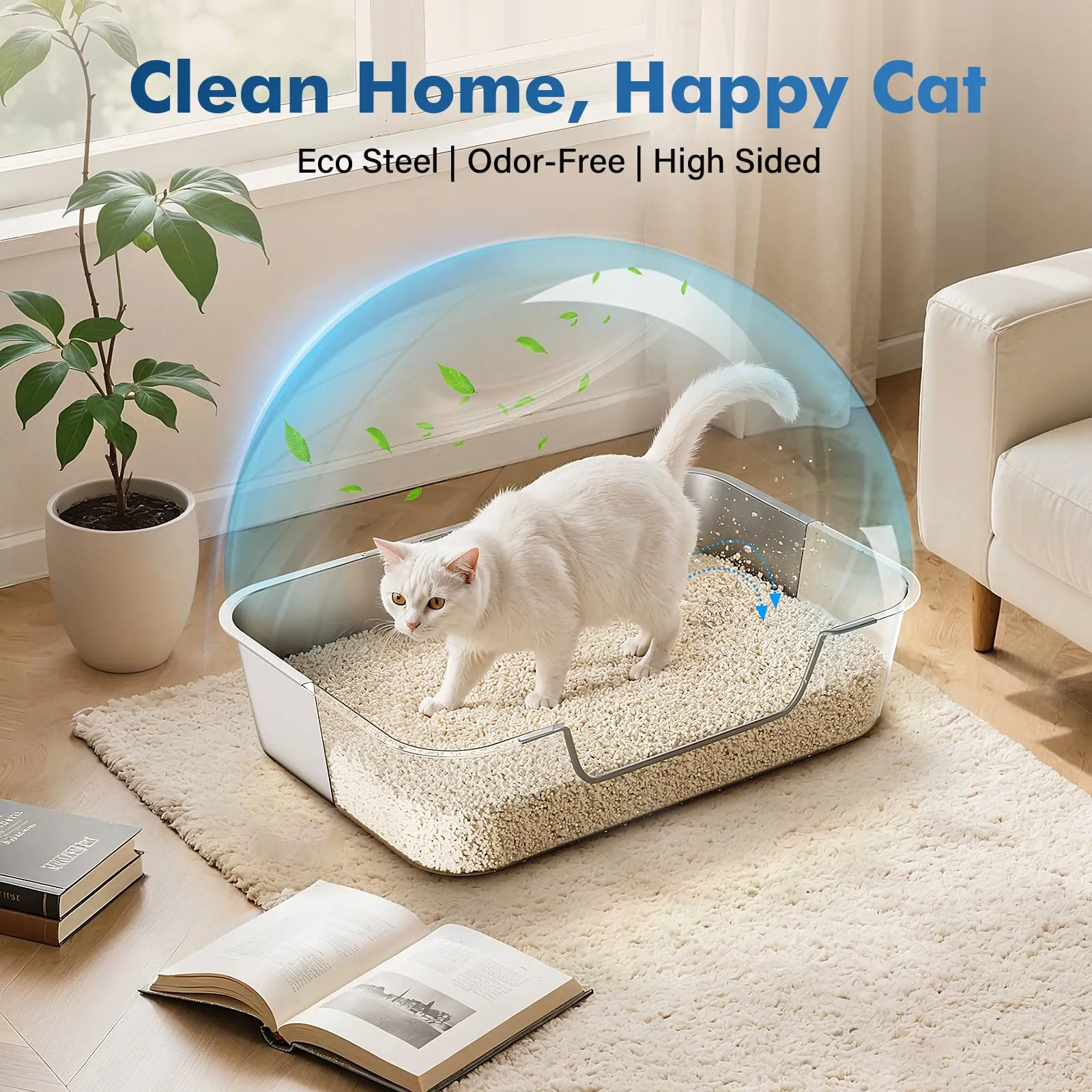 Lettiera Acciaio Inox per Gatti, Lettiera Gatto con Bordi Bassi, Toilette Aperta per Gatti Anziani o Feriti, Lettiere Grande per Gatto XXL, Facile da Pulire, Antiodore e Spaziosa, 45x35x15cm - immagine 5