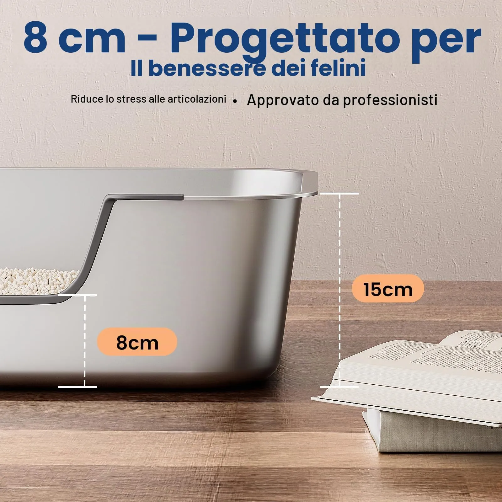 Lettiera Acciaio Inox per Gatti, Lettiera Gatto con Bordi Bassi, Toilette Aperta per Gatti Anziani o Feriti, Lettiere Grande per Gatto XXL, Facile da Pulire, Antiodore e Spaziosa, 60x40x15cm - immagine 4