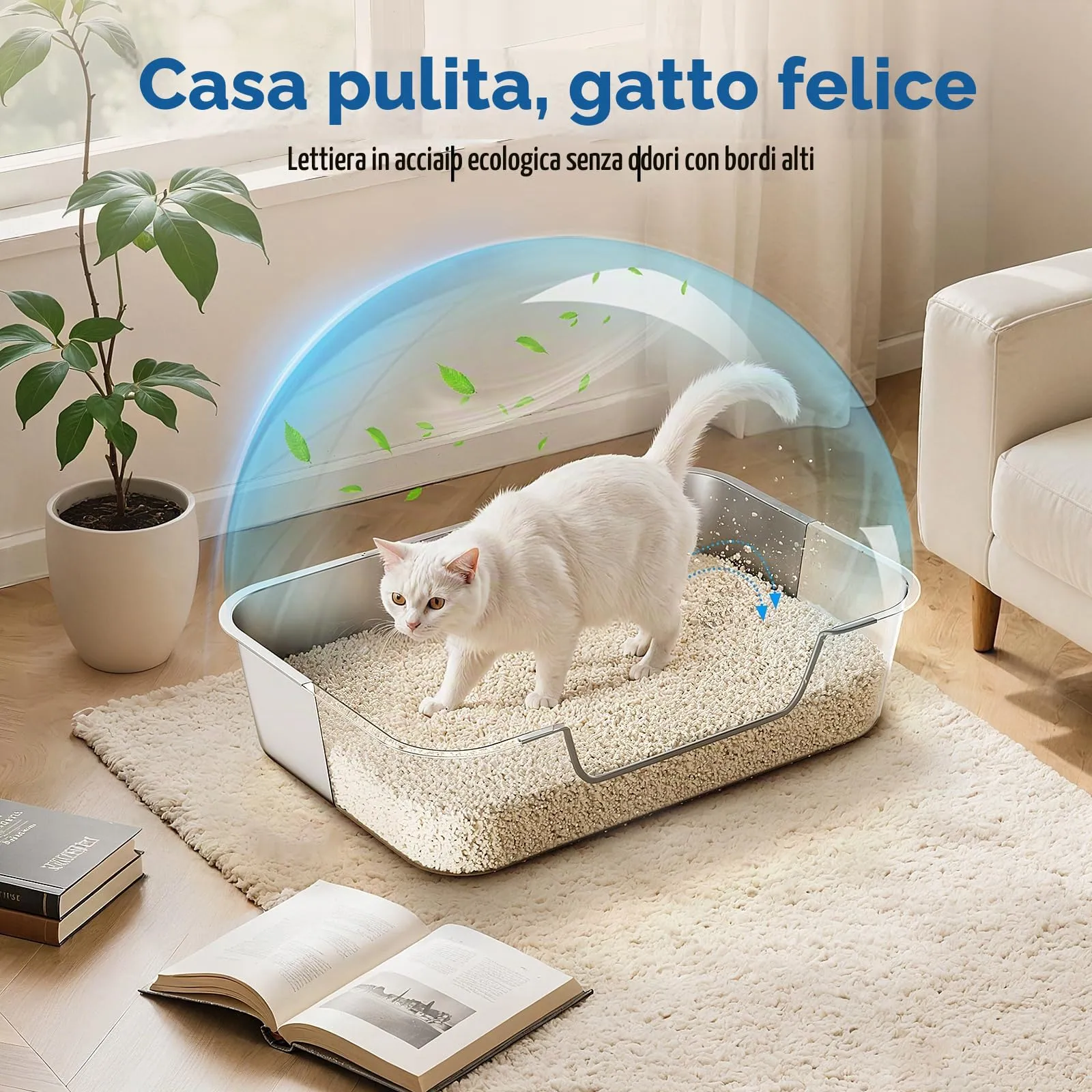 Lettiera Acciaio Inox per Gatti, Lettiera Gatto con Bordi Bassi, Toilette Aperta per Gatti Anziani o Feriti, Lettiere Grande per Gatto XXL, Facile da Pulire, Antiodore e Spaziosa, 60x40x15cm - immagine 5