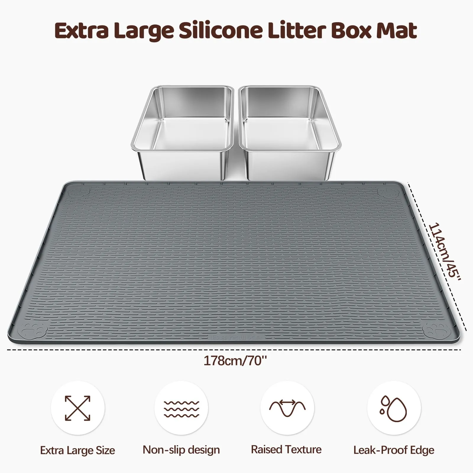 Bartuke - Tappetino per lettiera per gatti, XXL extra large 177,8 x 114,3 cm, tappetino in silicone per catturare la sabbia della lettiera per il controllo dello spargimento, morbido sulle zampe del - immagine 2