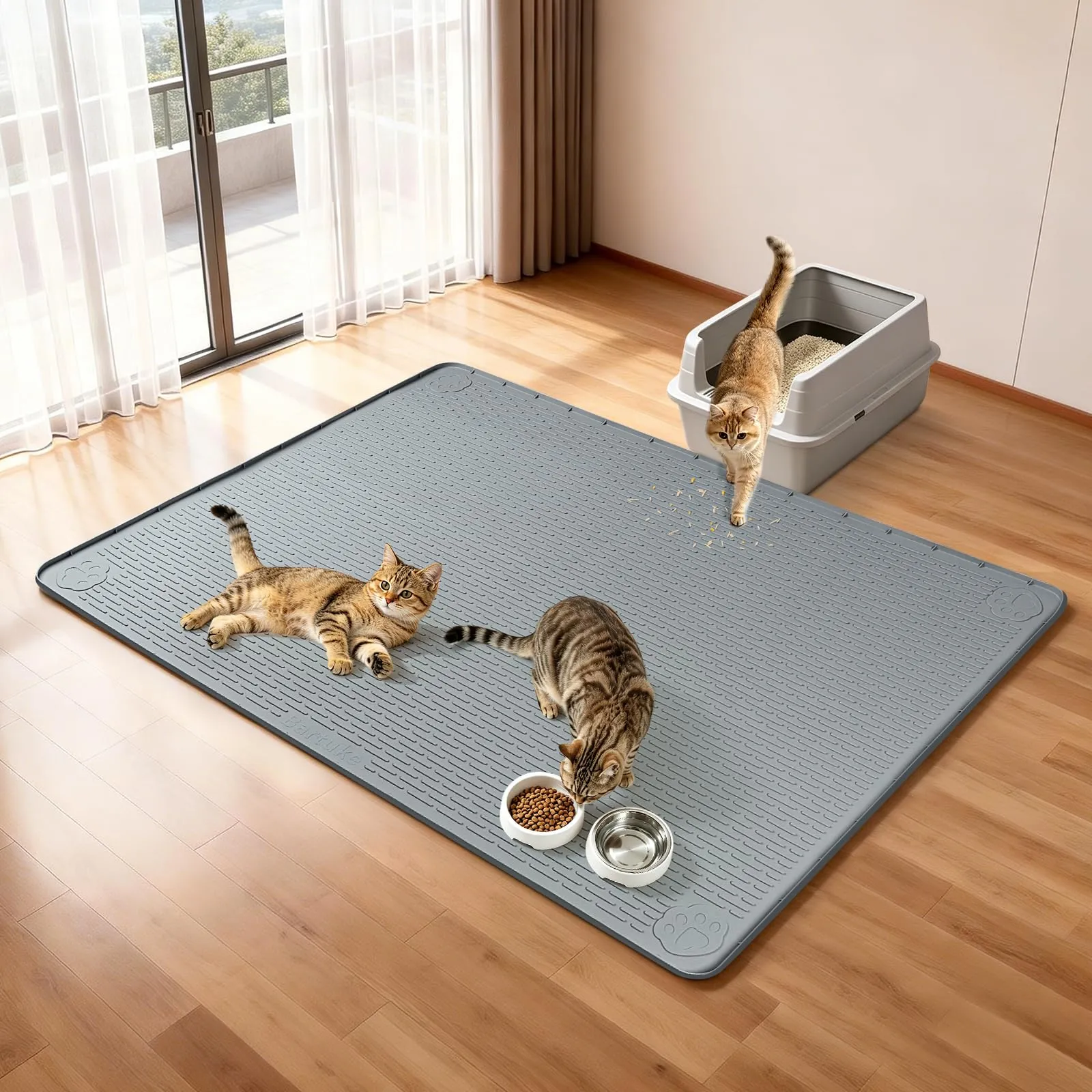 Bartuke - Tappetino per lettiera per gatti, XXL extra large 177,8 x 114,3 cm, tappetino in silicone per catturare la sabbia della lettiera per il controllo dello spargimento, morbido sulle zampe del - immagine 3