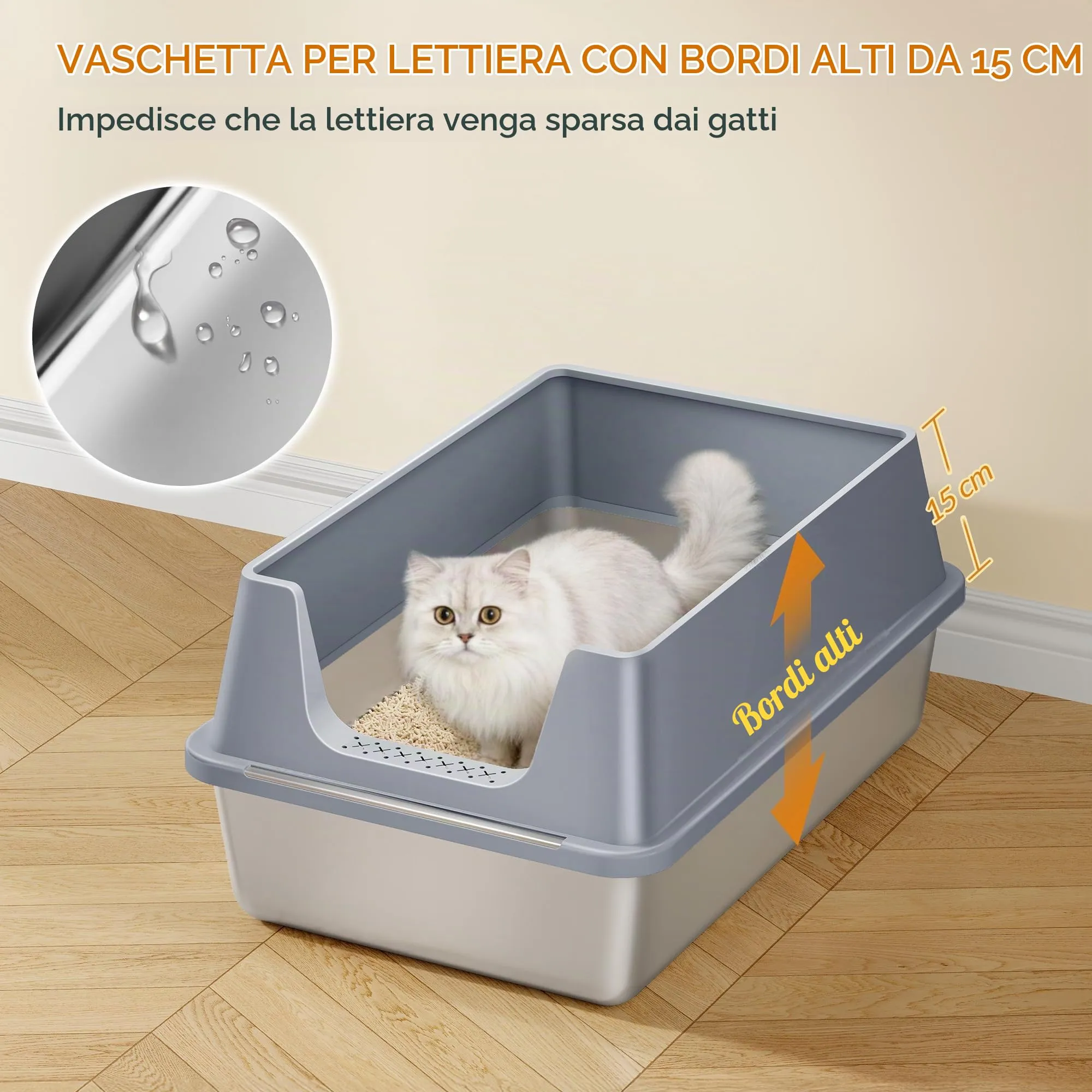 Fobyfurny Lettiera in Acciaio per Gatti XXL, 60,5x40x29 cm, Grigio Scuro - immagine 4