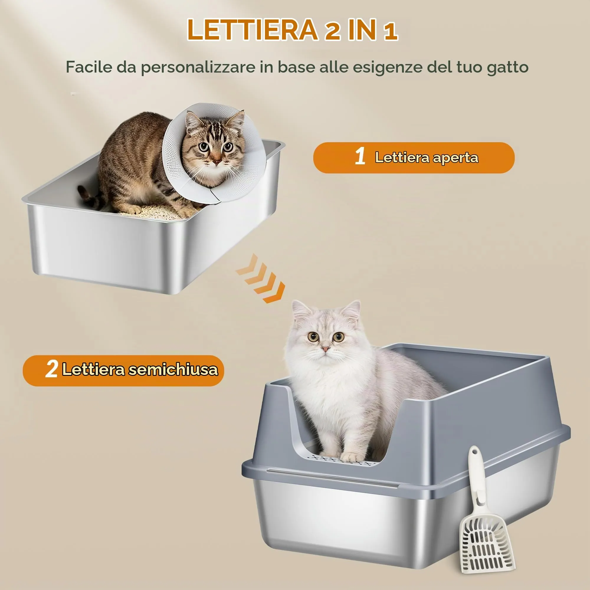 Fobyfurny Lettiera in Acciaio per Gatti XXL, 60,5x40x29 cm, Grigio Scuro - immagine 7