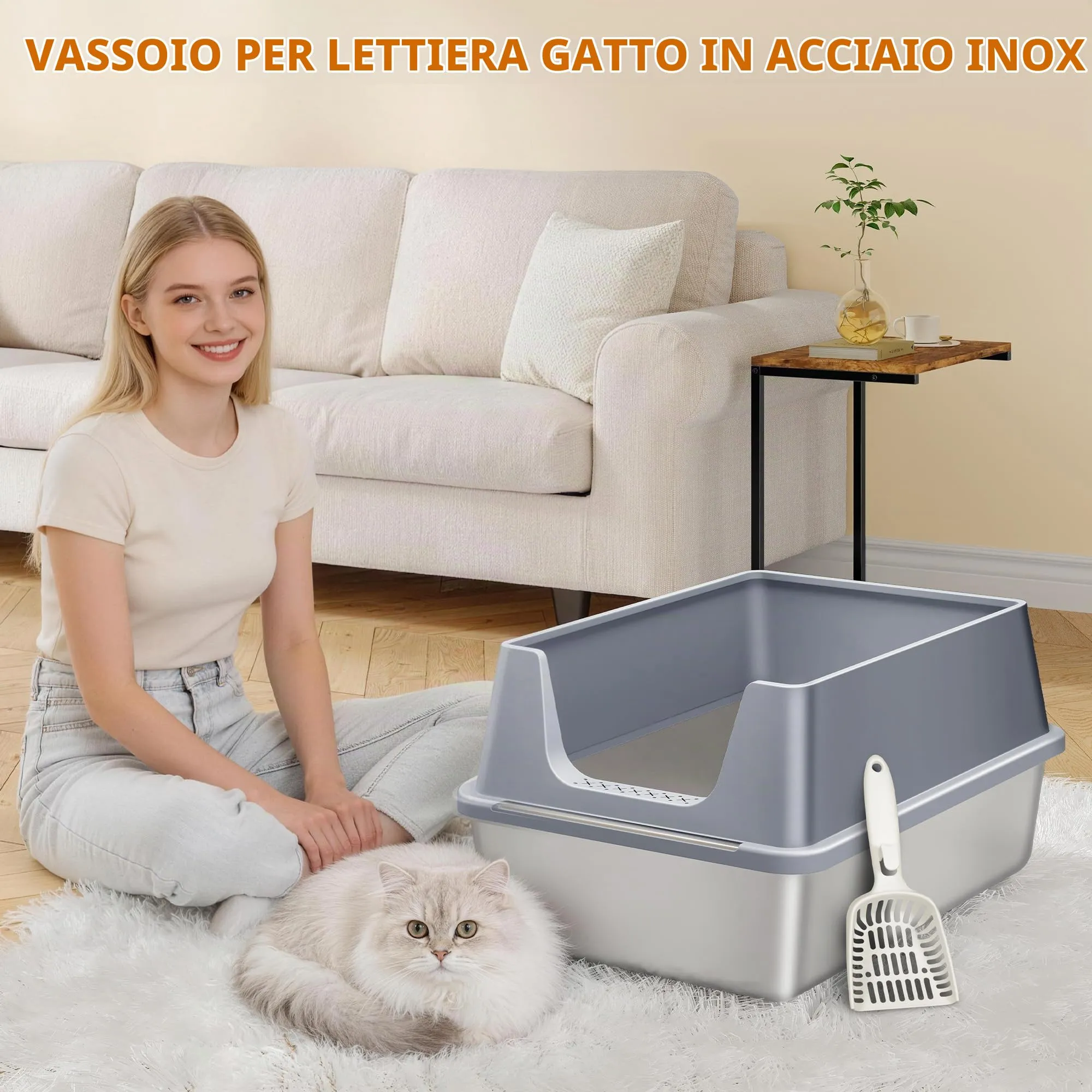 Fobyfurny Lettiera in Acciaio per Gatti XXL, 60,5x40x29 cm, Grigio Scuro - immagine 8