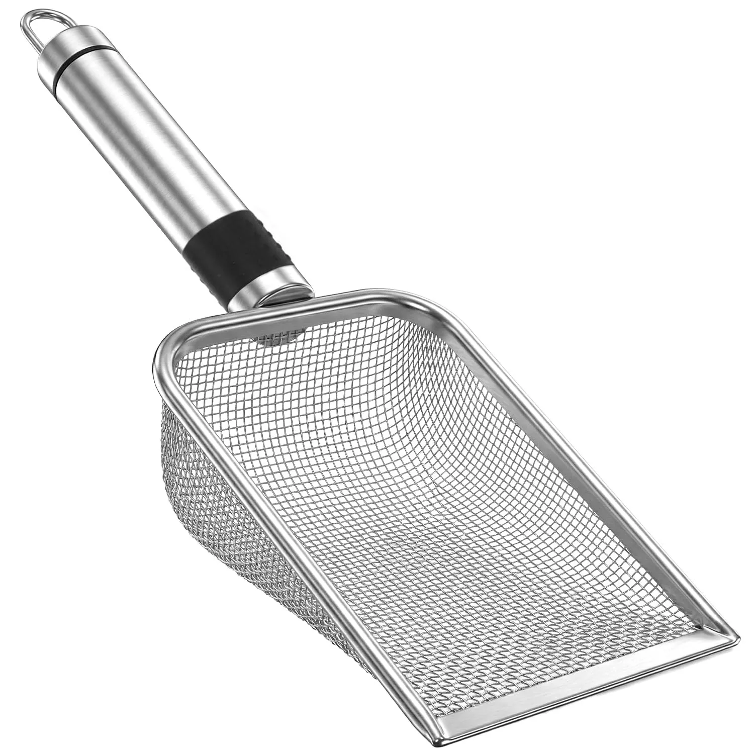 QWORK® Paletta per lettiera Piccola per Gatti, criceti, Uccelli, rettili - Setaccio per Sabbia in Acciaio Inossidabile - Rete 2 x 2 mm - immagine 1