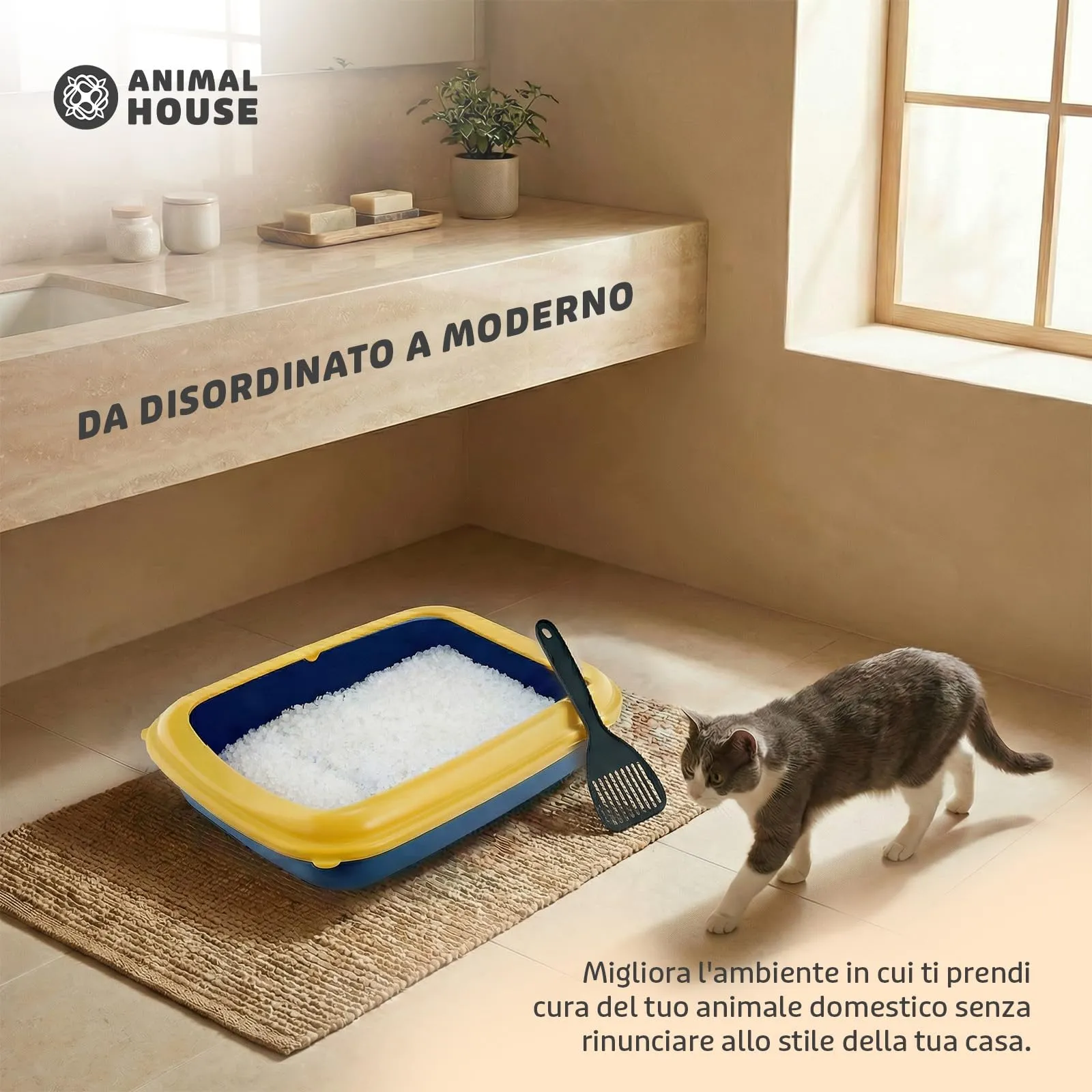 Animal House Lettiera per Gatti Con Bordo, Vaschetta M - immagine 2