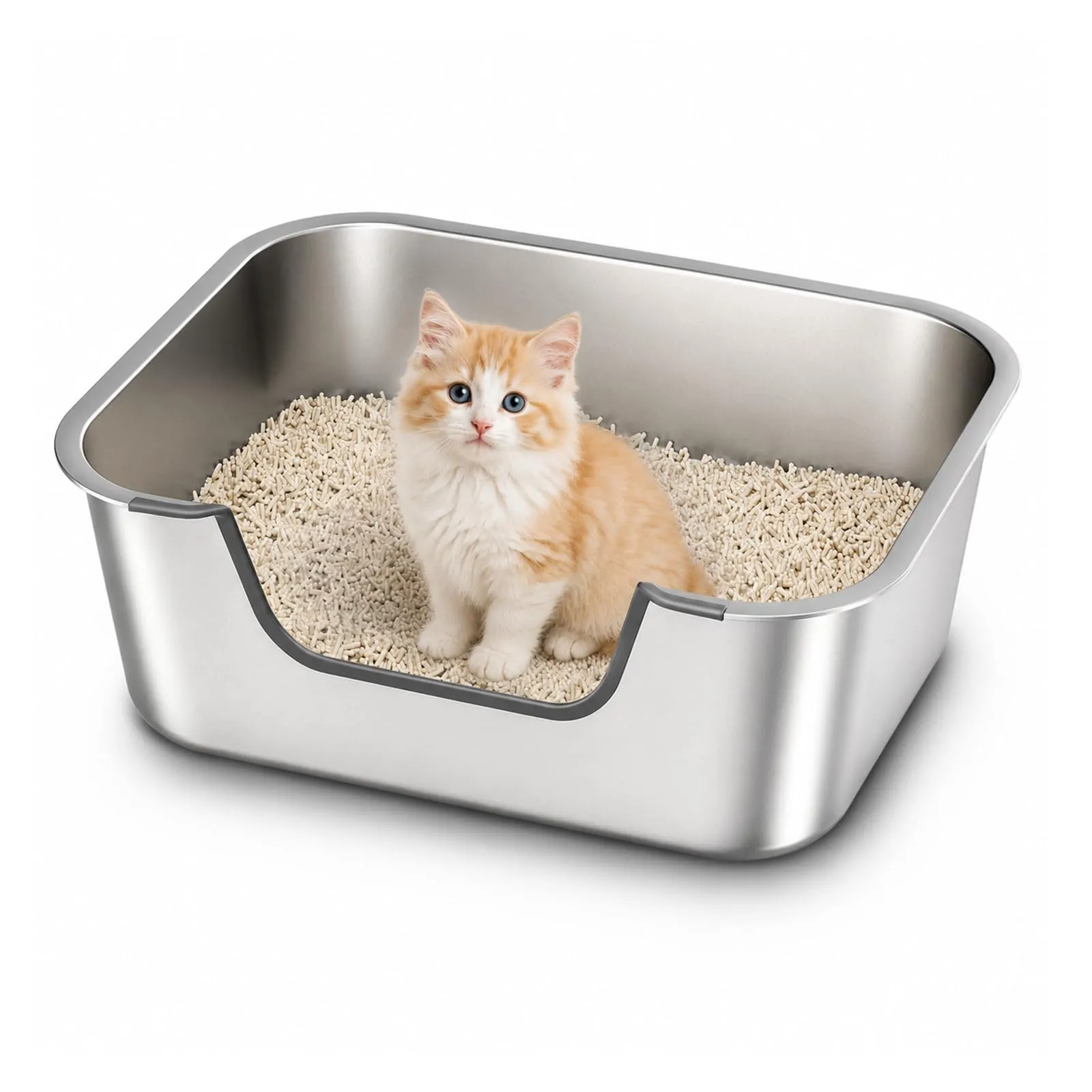 Lettiera Acciaio Inox per Gatti, Lettiera Gatto con Bordi Bassi, Toilette Aperta per Gatti Anziani o Feriti, Lettiere per Gattini, Facile da Pulire, Antiodore e Spaziosa, 40x30x15cm - immagine 1