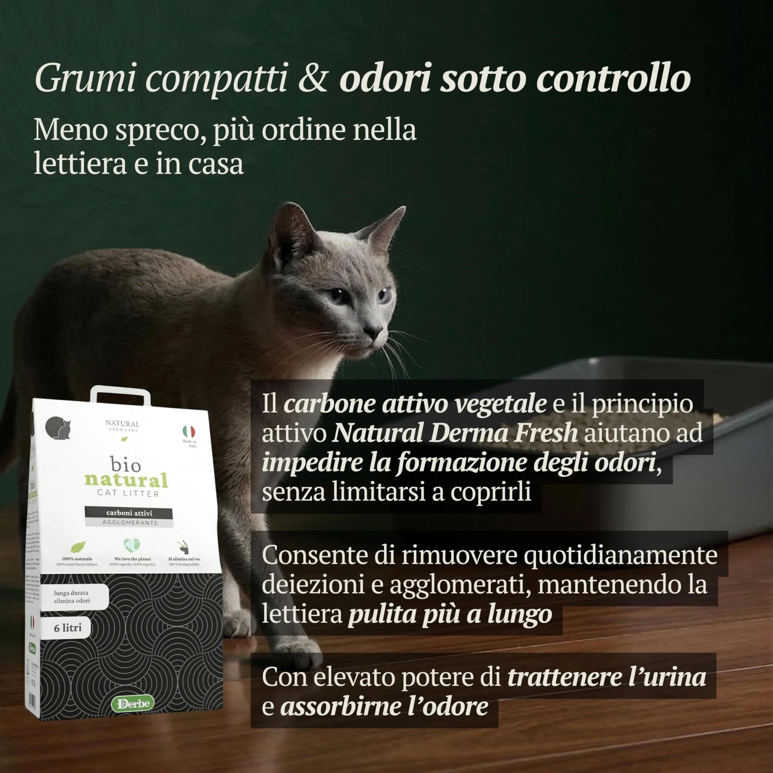 Natural Derma Pet Lettiera Gatto Agglomerante Carboni Attivi da 6 L - immagine 4