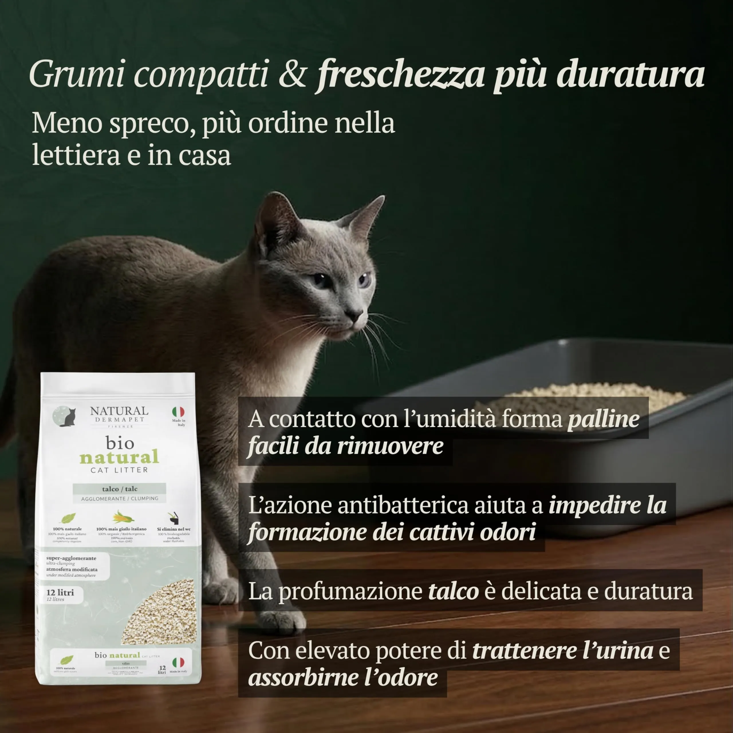 Natural Derma Pet Lettiera Gatto Agglomerante al Mais Giallo - Talco - 12 L - immagine 4