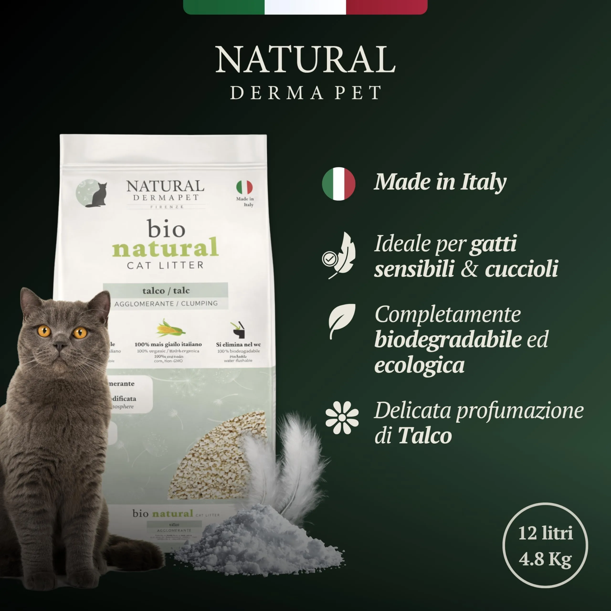 Natural Derma Pet Lettiera Gatto Agglomerante al Mais Giallo - Talco - 12 L - immagine 6