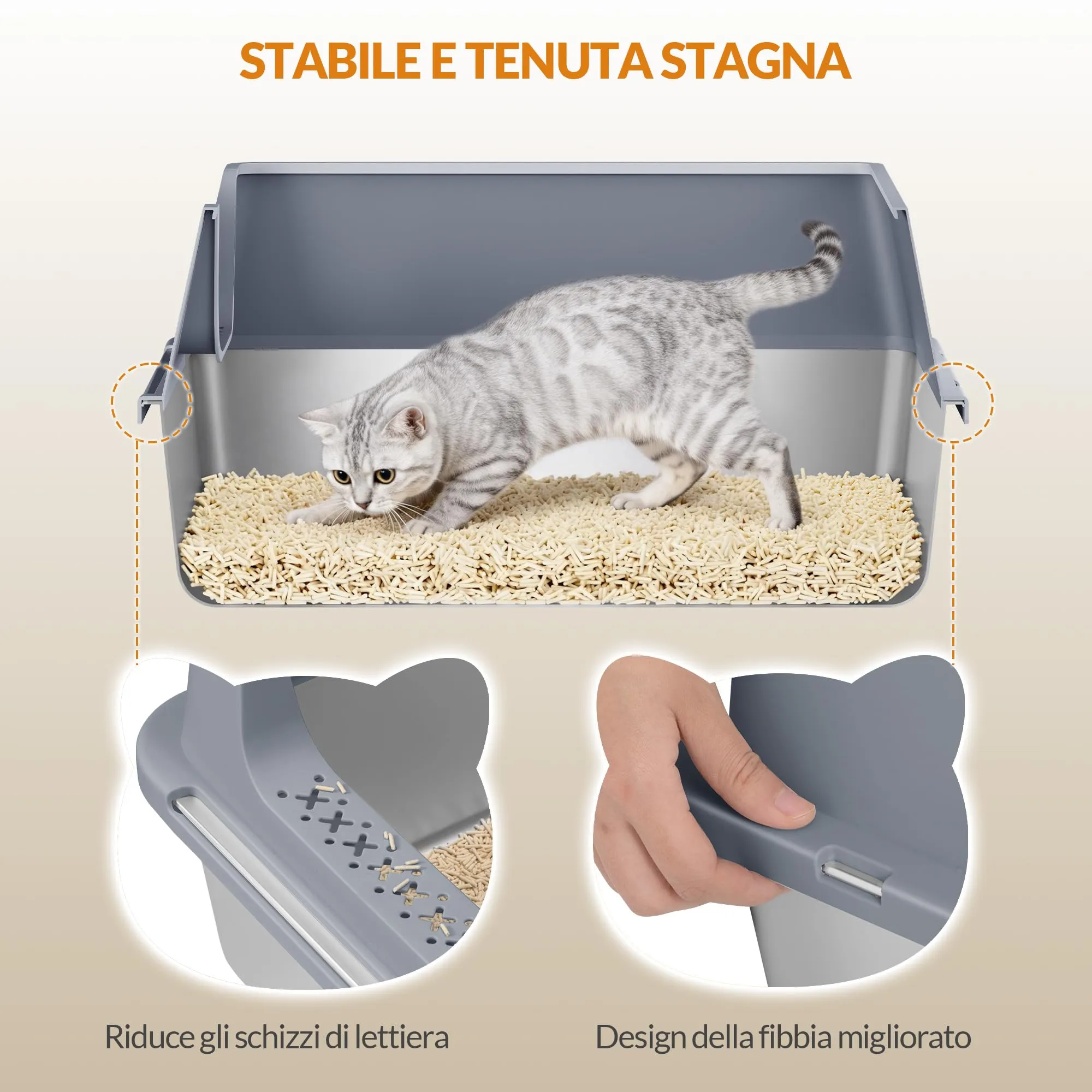 Fobyfurny Lettiera in Acciaio per Gatti da 2, 60,5x40x29cm, Grigio Scuro - immagine 3