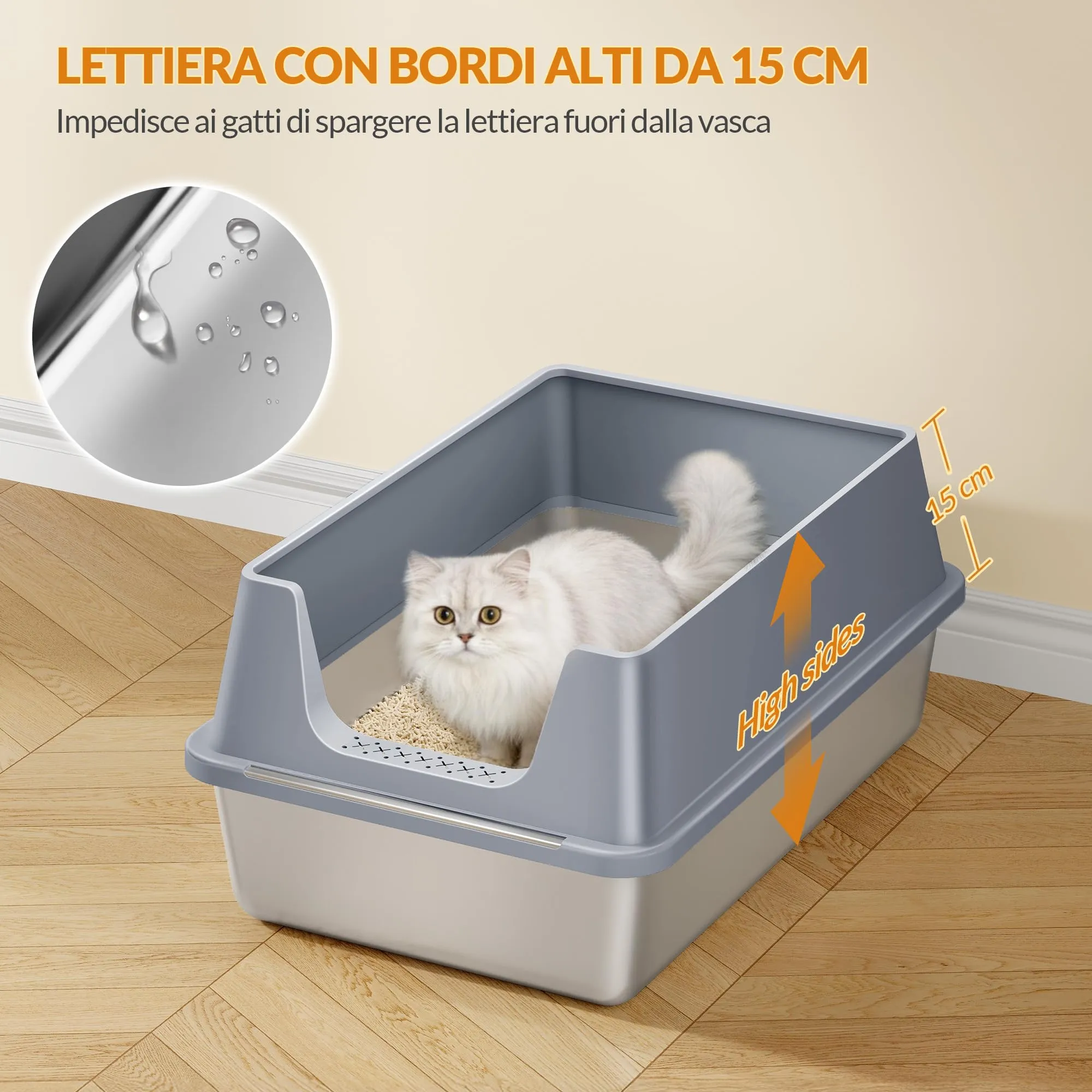 Fobyfurny Lettiera in Acciaio per Gatti da 2, 60,5x40x29cm, Grigio Scuro - immagine 4