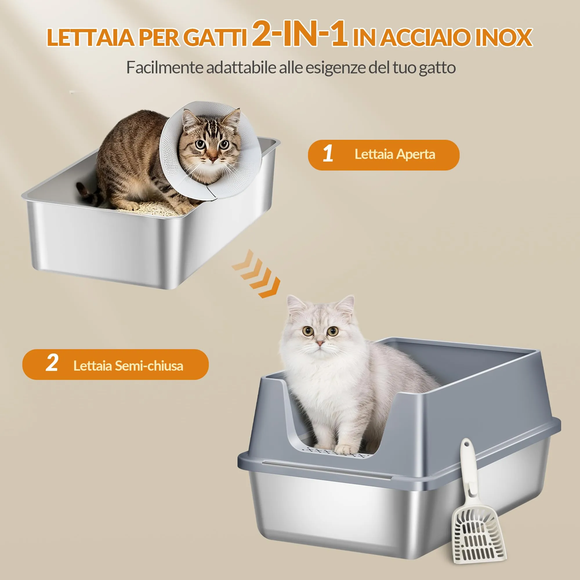 Fobyfurny Lettiera in Acciaio per Gatti da 2, 60,5x40x29cm, Grigio Scuro - immagine 7