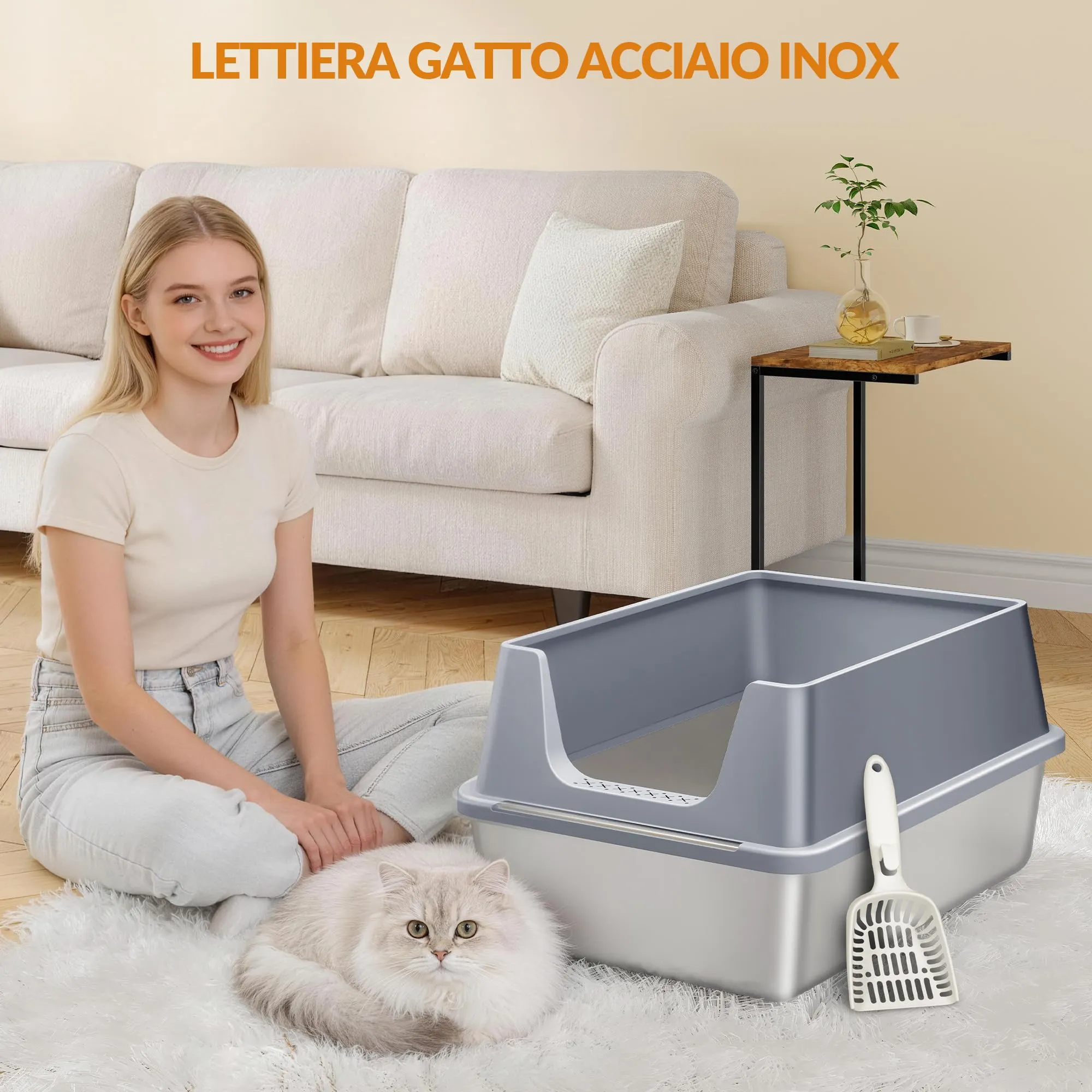Fobyfurny Lettiera in Acciaio per Gatti da 2, 60,5x40x29cm, Grigio Scuro - immagine 8
