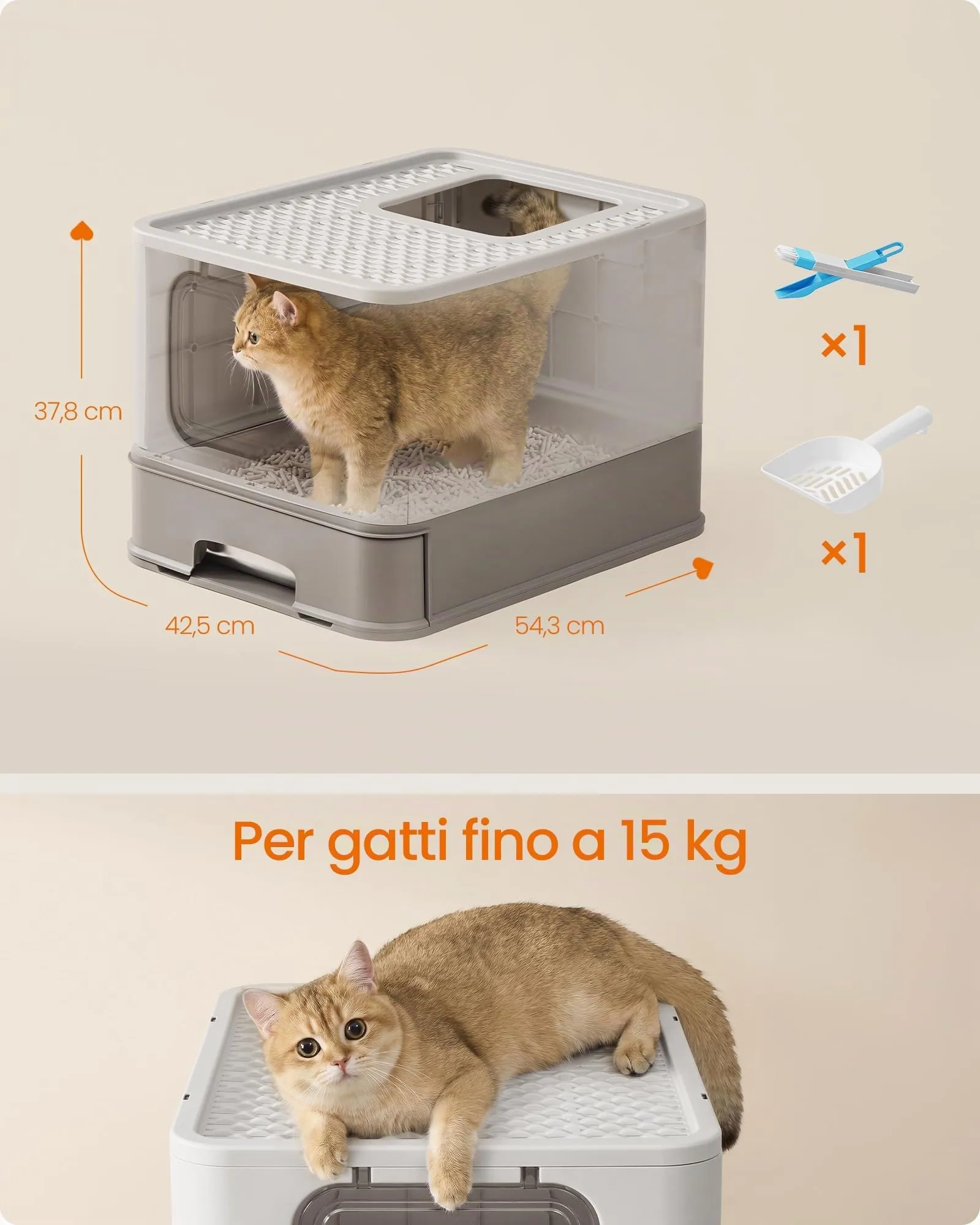 Feandrea Lettiera per Gatti in Acciaio Inox, con Vassoio Estraibile - immagine 7