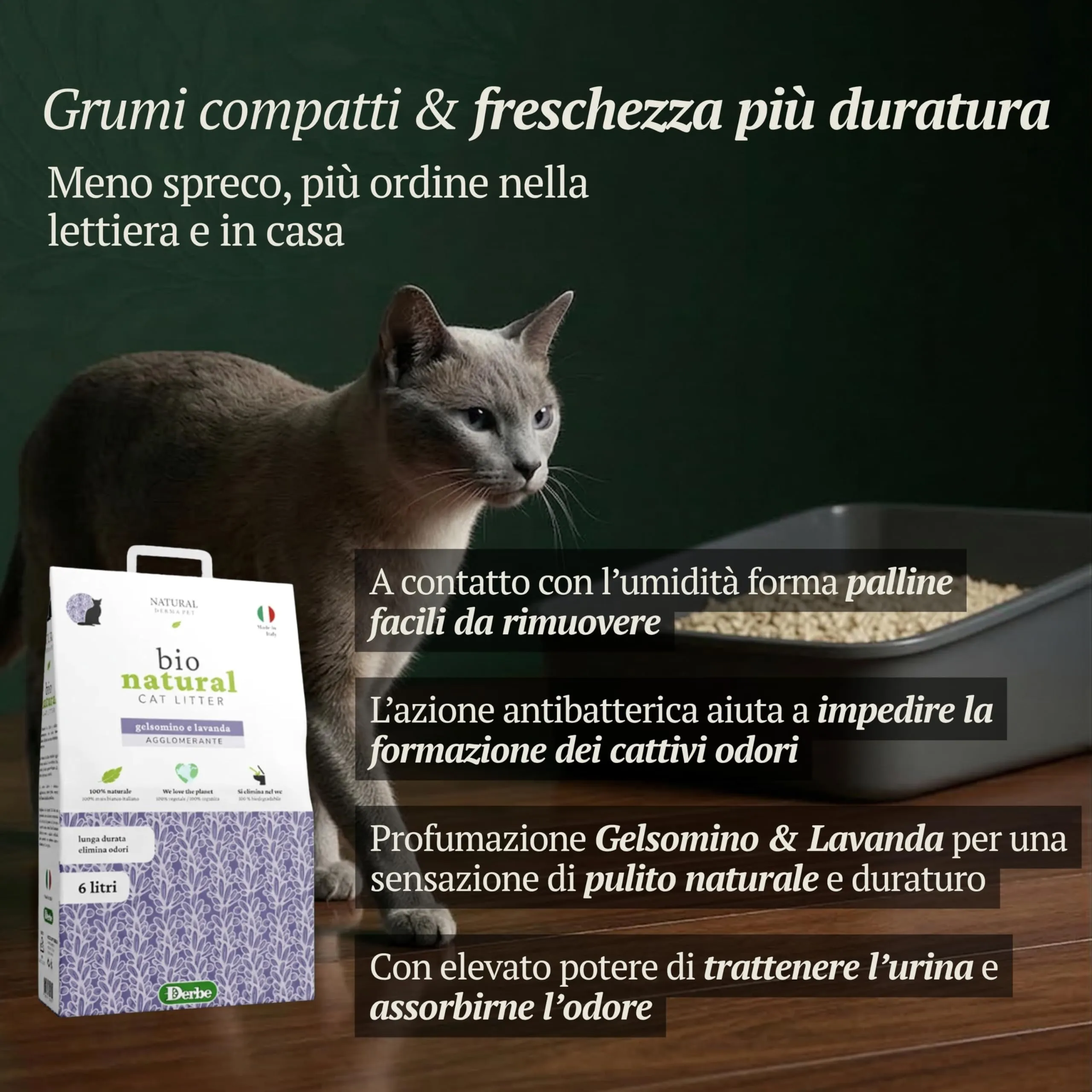 Natural Derma Pet Lettiera Gatto Agglomerante Gelsomino e Lavanda da 6 L - immagine 4