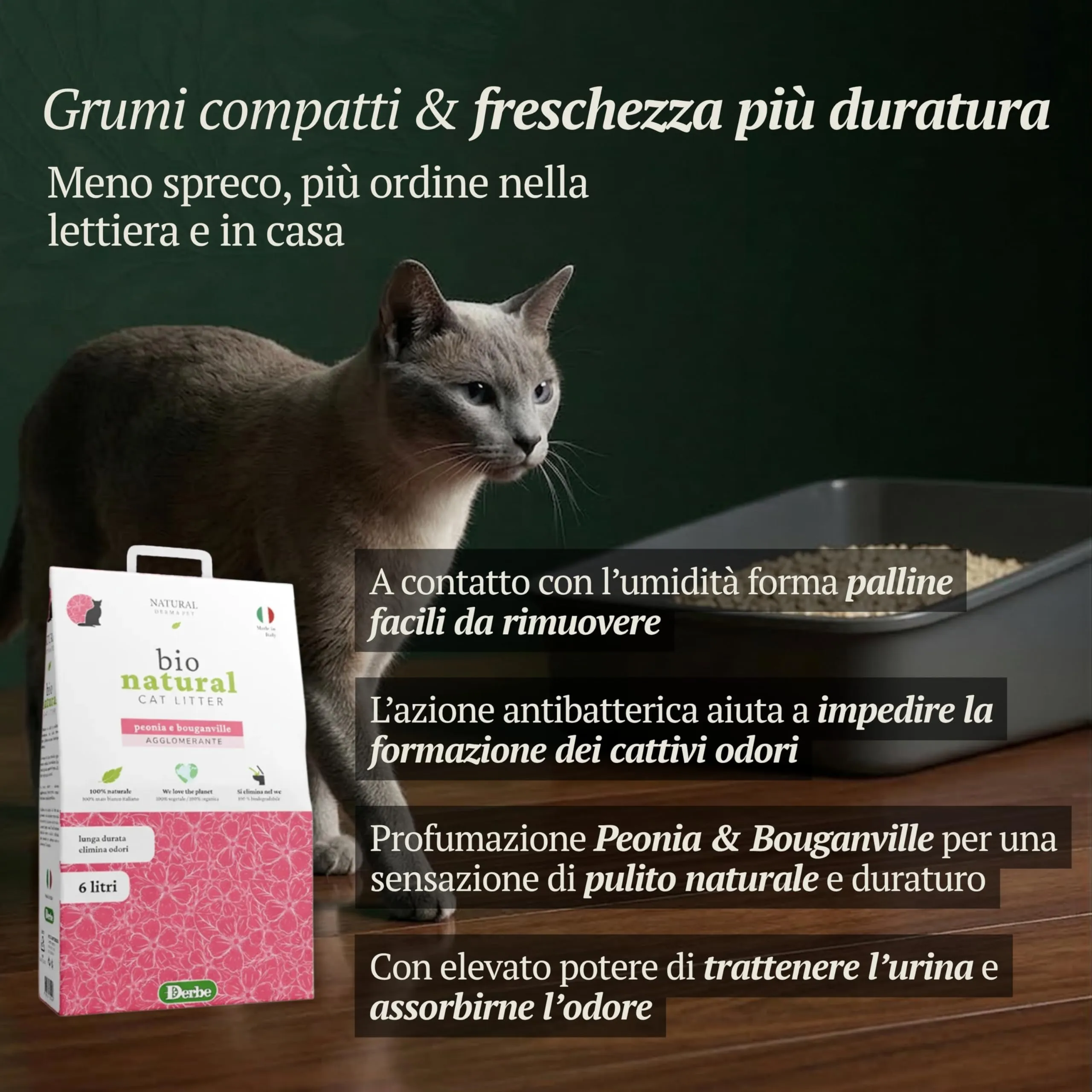 Natural Derma Pet Lettiera Gatto Agglomerante Peonia e Bouganville da 6 L - immagine 4