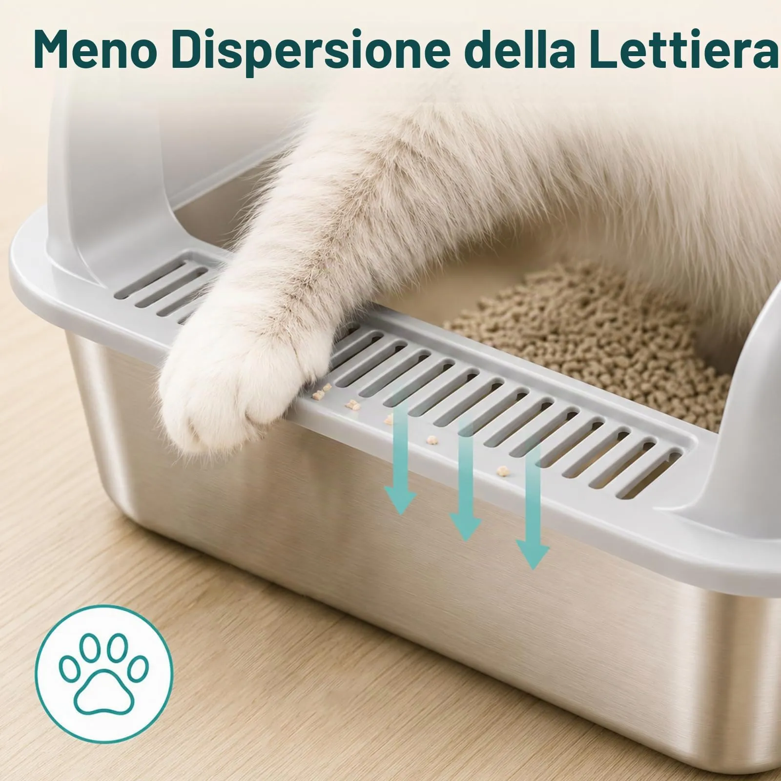 2 Pezzi Lettiera Gatto Acciaio Inox, grande lettiera in acciaio inox, con bordo alto, per gatto, 60 x 40 x 20 cm, pala per gatti (L - Grigio&Nero) - immagine 3