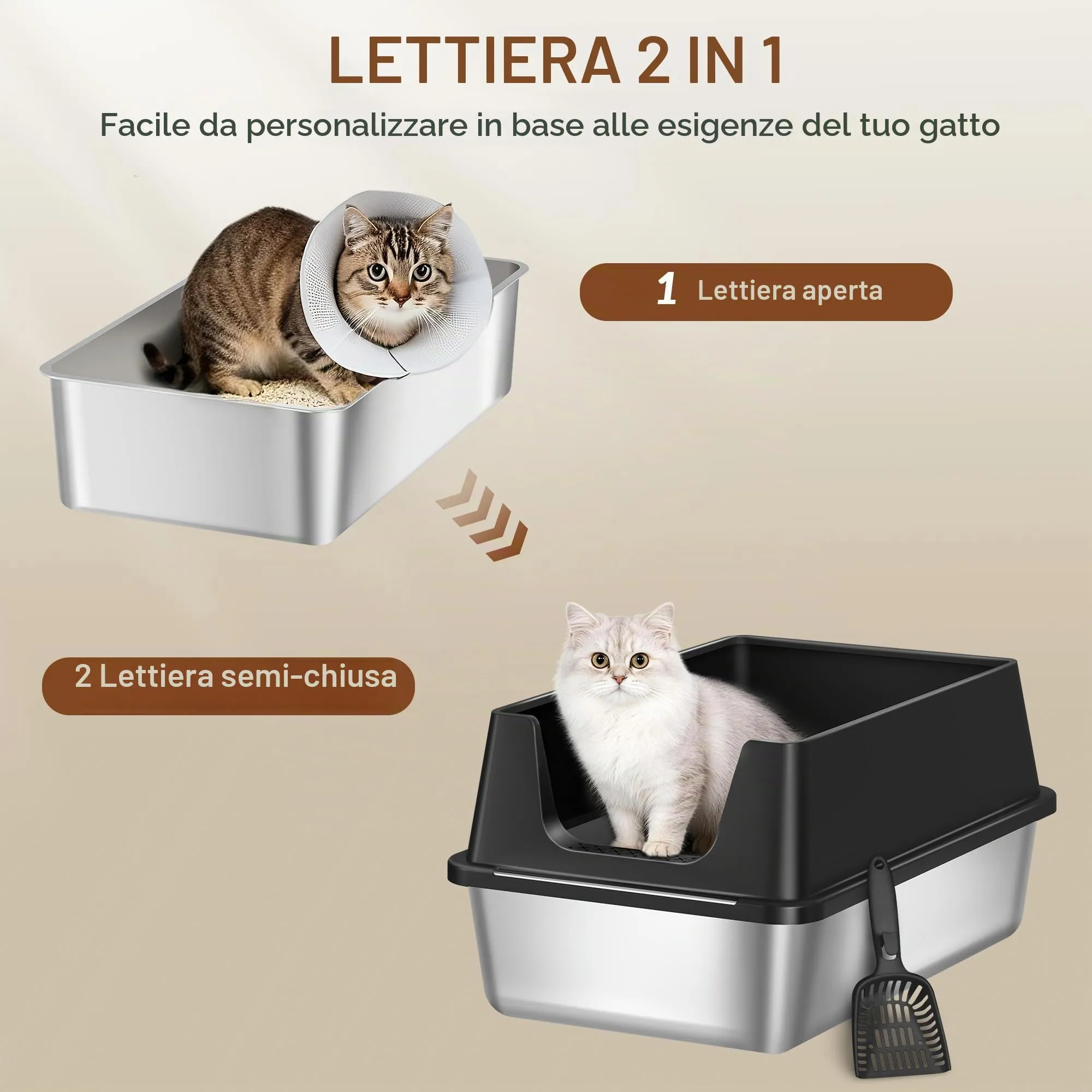 Fobyfurny Lettiera in Acciaio per Gatti XXL, 60,5 x 40 x 29 cm, Nero - immagine 7