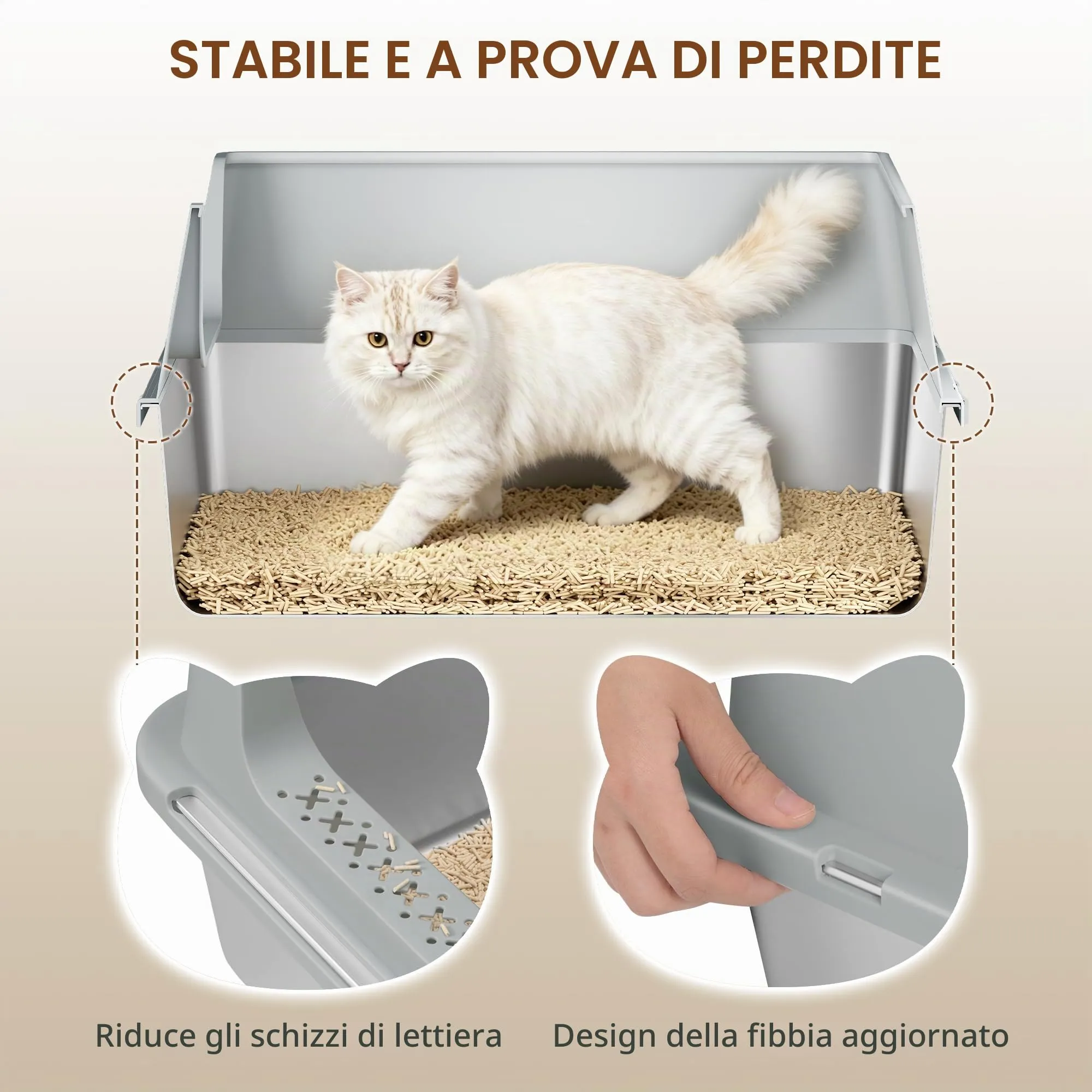 Fobyfurny Lettiera in Acciaio per Gatti XXXL, 71 x 51 x 30cm, Grigio Chiaro - immagine 4