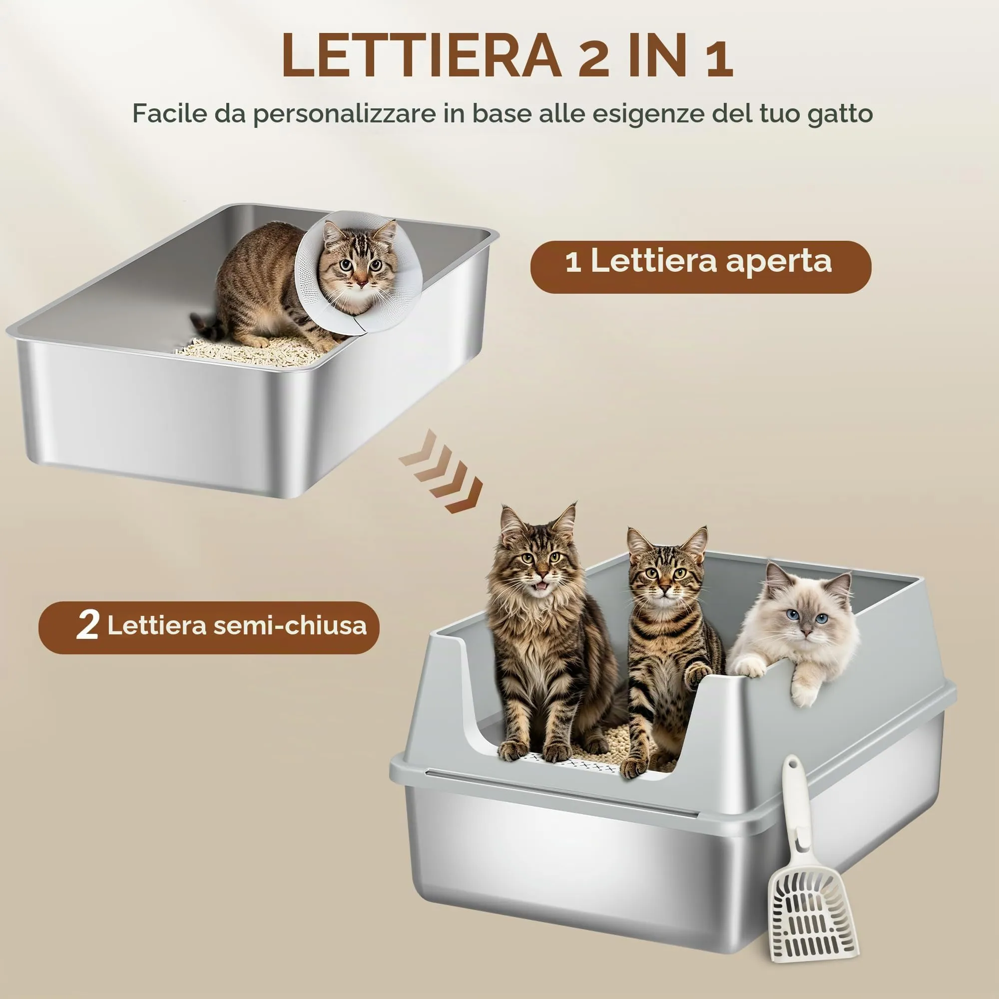 Fobyfurny Lettiera in Acciaio per Gatti XXXL, 71 x 51 x 30cm, Grigio Chiaro - immagine 7