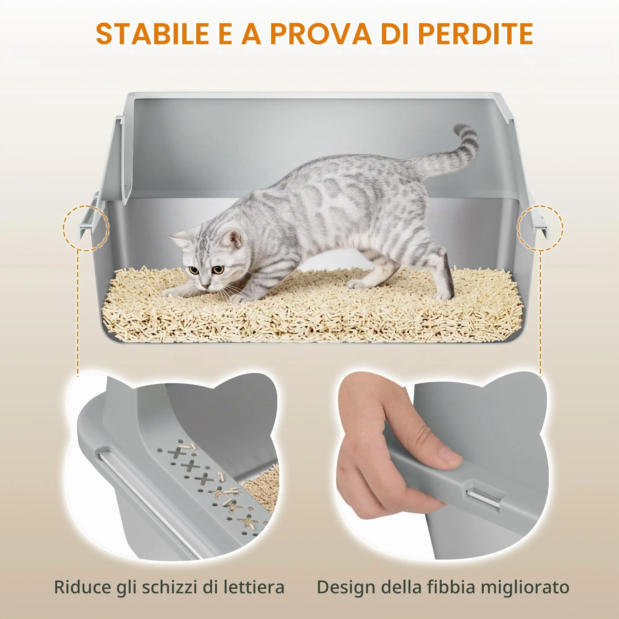 Fobyfurny Lettiera in Acciaio per Gatti da 2, 60,5x40x29cm, Grigio Chiaro - immagine 3
