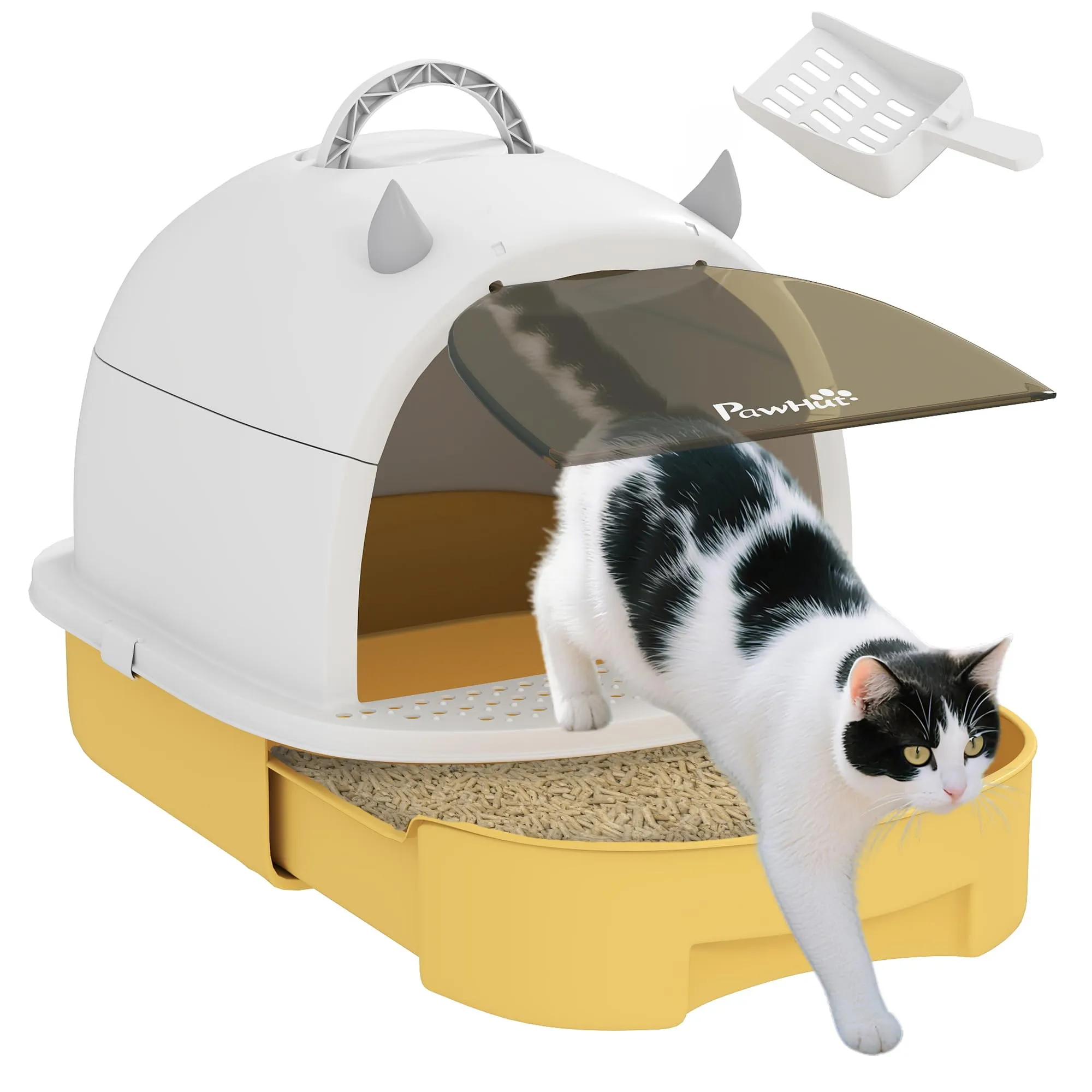 PawHut Lettiera per Gatti Chiusa con Vassoio Estraibile Maniglia Giallo - immagine 1
