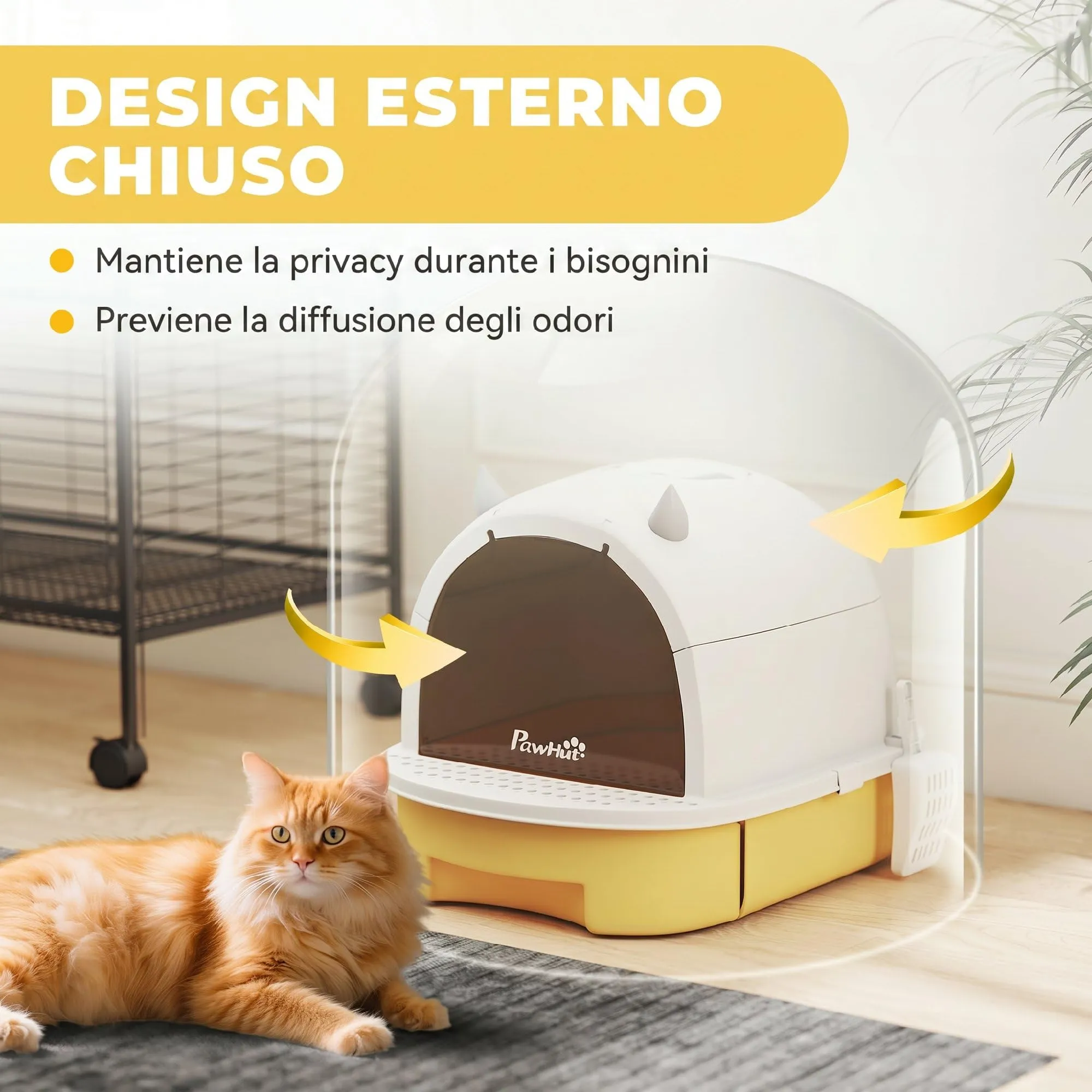 PawHut Lettiera per Gatti Chiusa con Vassoio Estraibile Maniglia Giallo - immagine 3