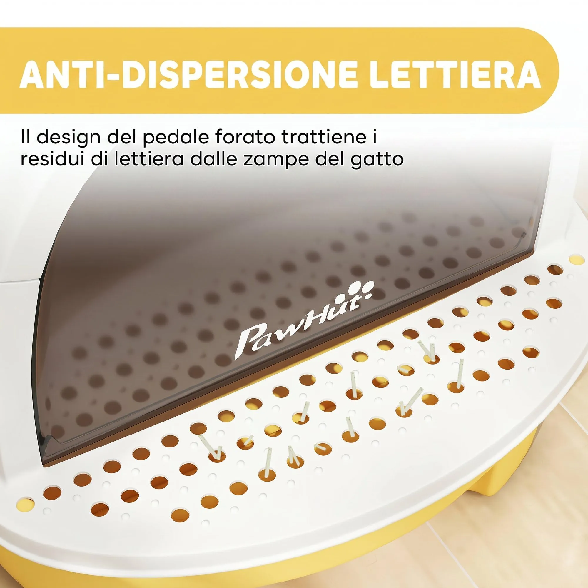 PawHut Lettiera per Gatti Chiusa con Vassoio Estraibile Maniglia Giallo - immagine 5