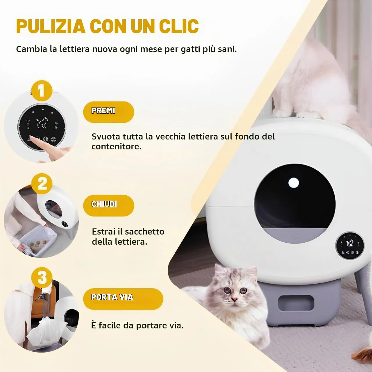 Lettiera Gatto Autopulente, Grande Capacità 76 Litri - immagine 3