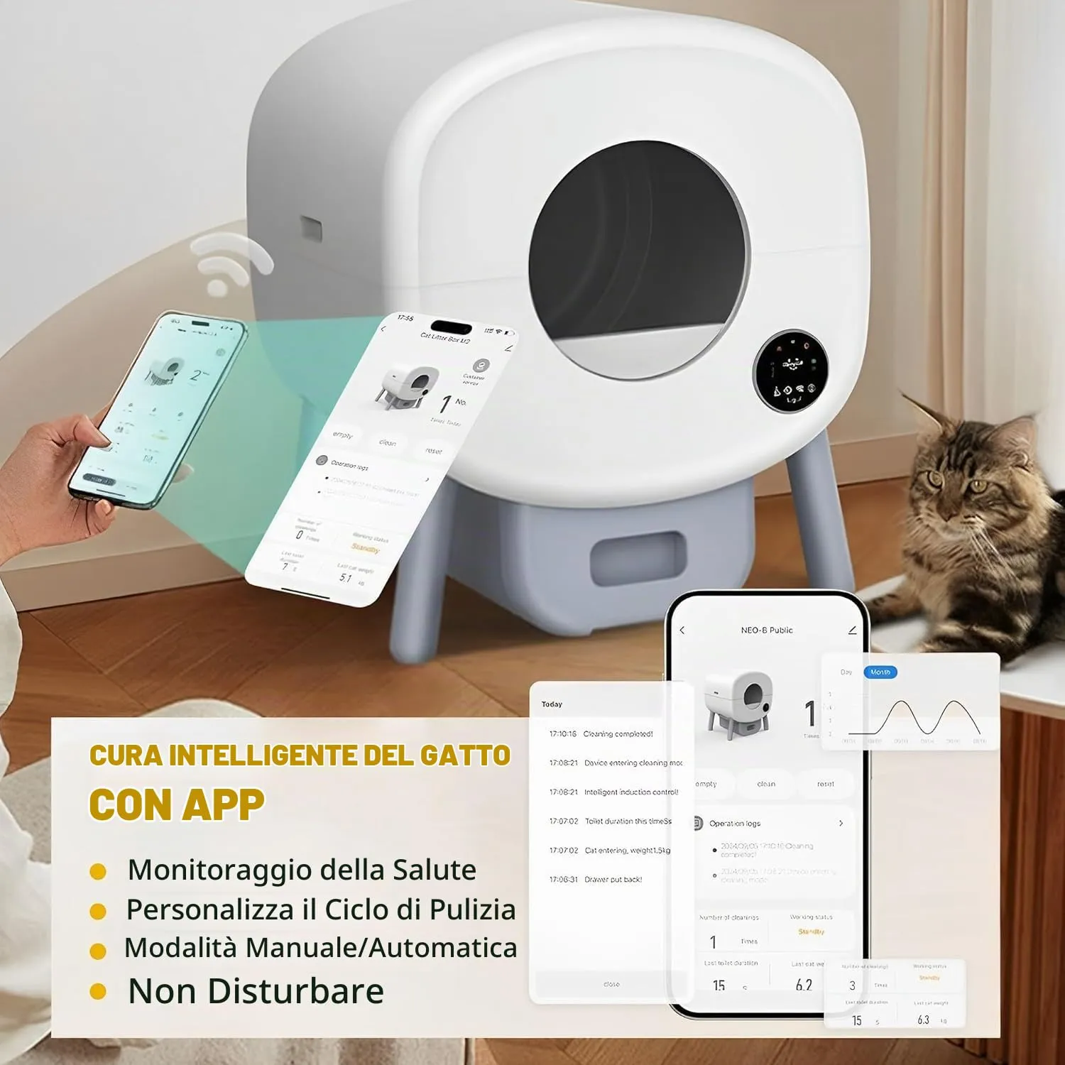 Lettiera Gatto Autopulente, Grande Capacità 76 Litri - immagine 5