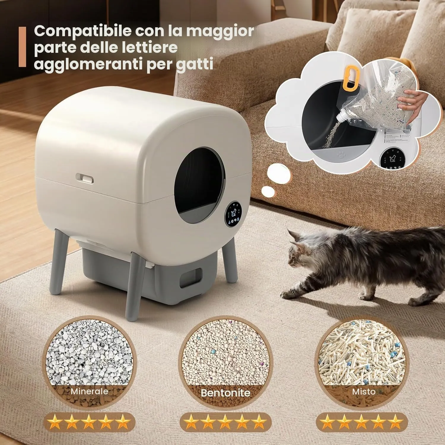 Lettiera Gatto Autopulente, Grande Capacità 76 Litri - immagine 7