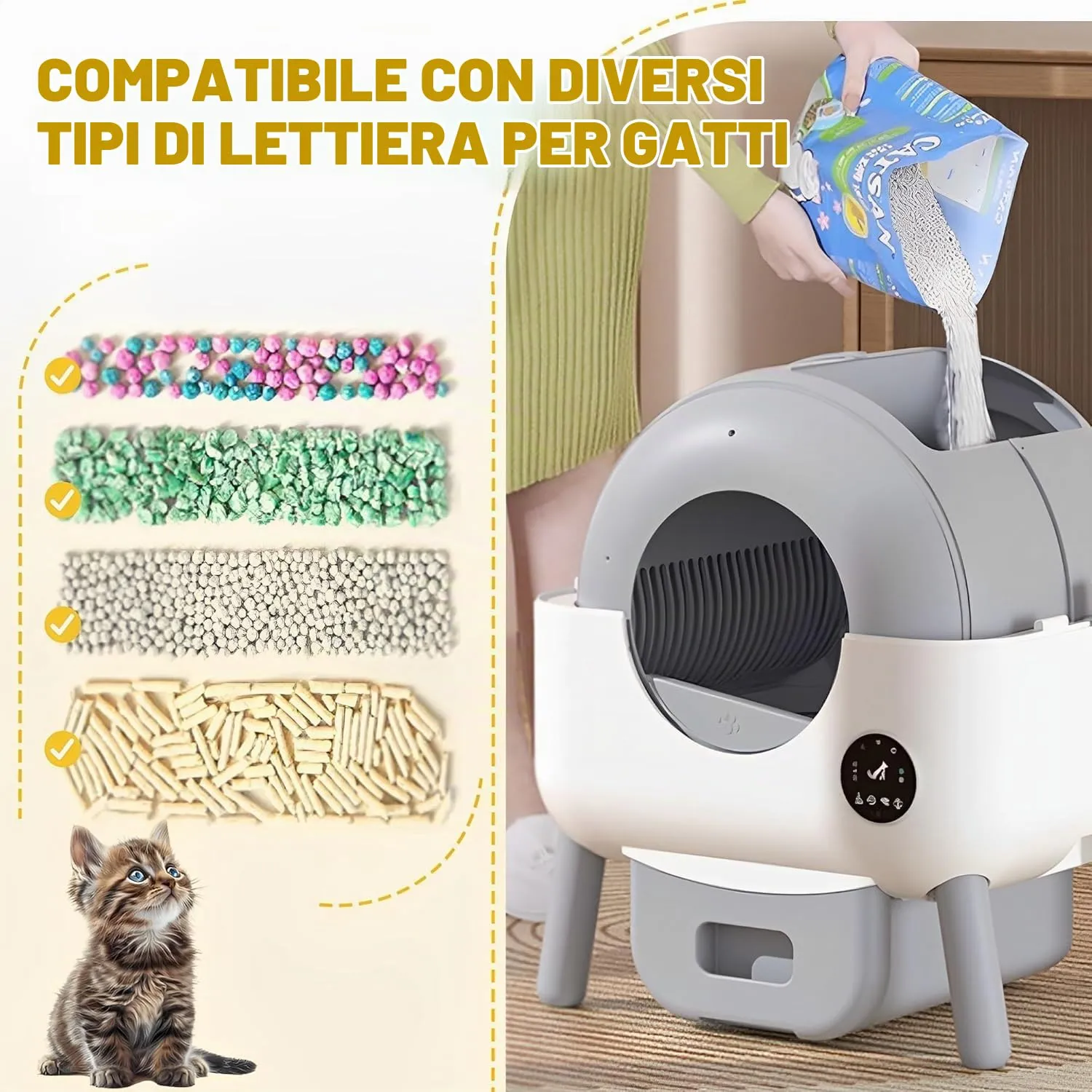 Lettiera Gatto Autopulente, Grande Capacità 76 Litri - immagine 8