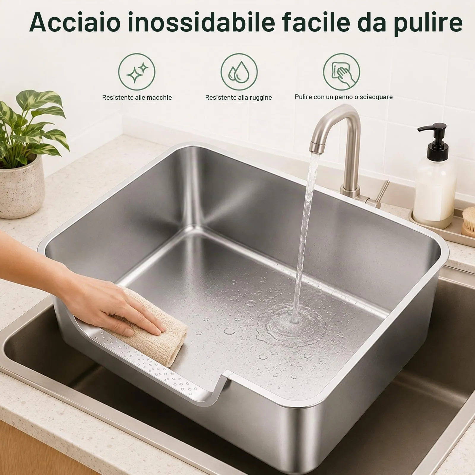 2 Pezzi Lettiera Gatto Acciaio Inox, 50x35x15cm lettiera in acciaio inox, con bordo alto per gatto - immagine 4